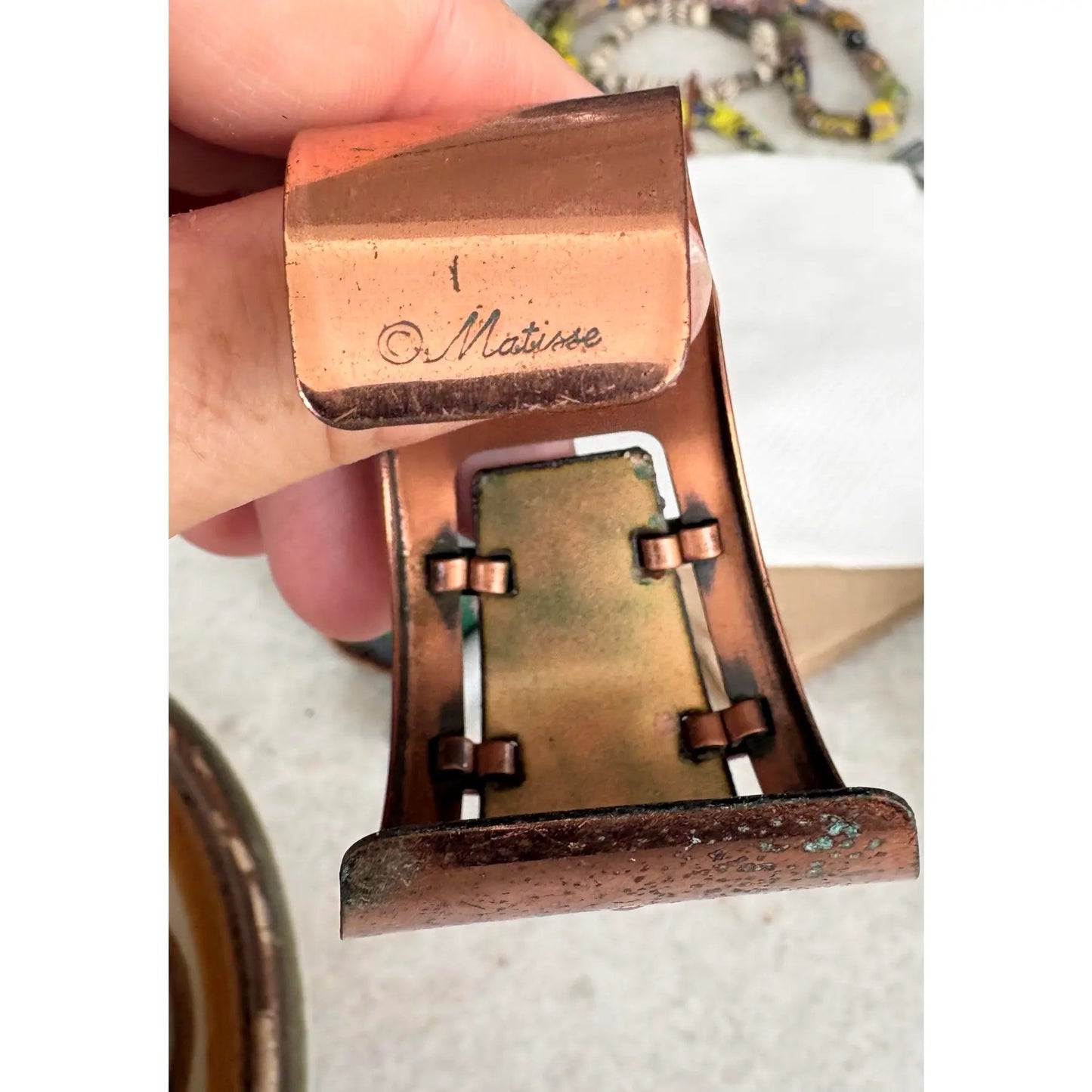 Brazalete esmaltado de cobre de Matisse, estilo moderno de mediados de siglo