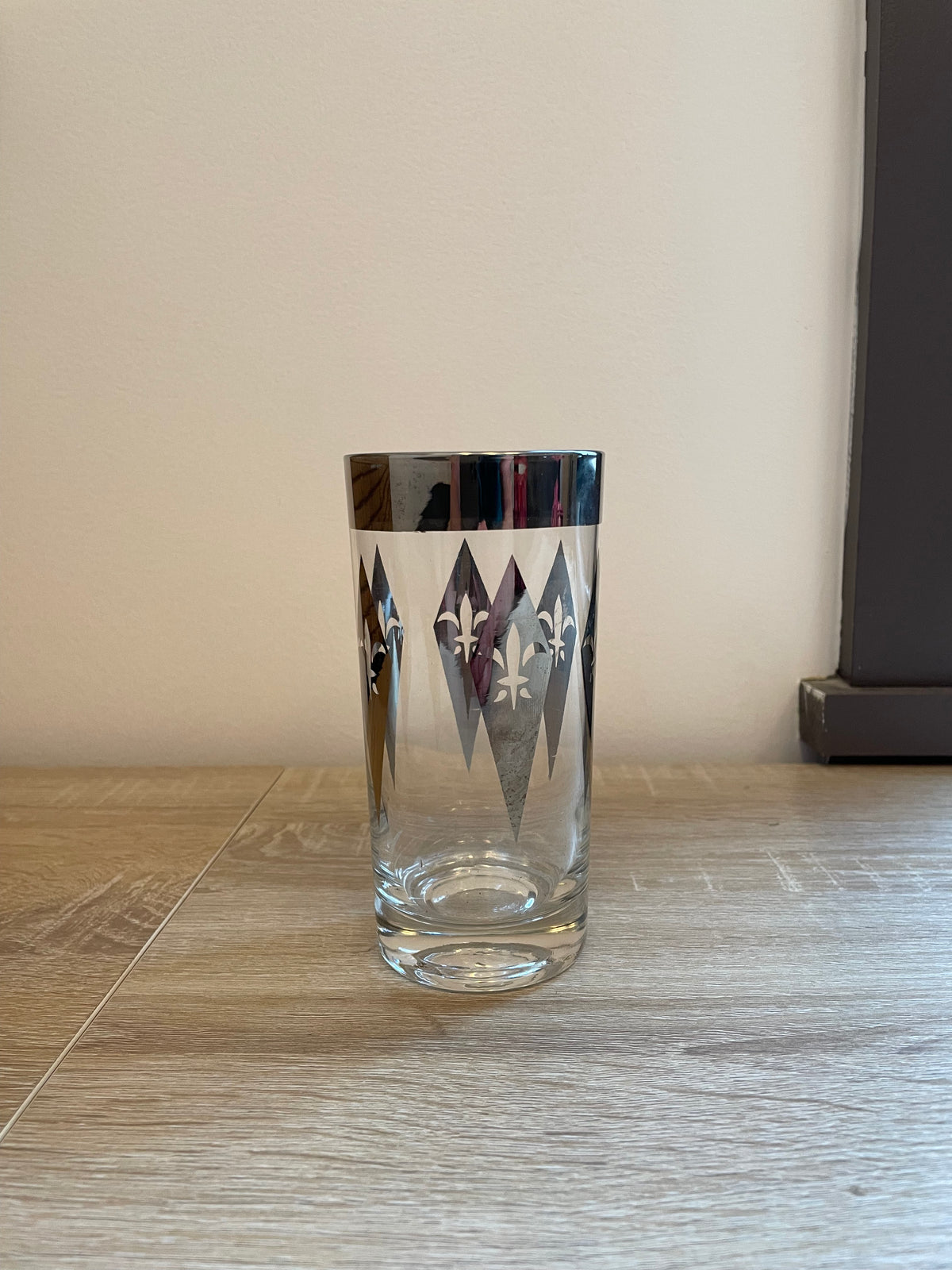 1960s Groovy Silver Rim Diamond Highball Cocktail Glass, Sold Individually