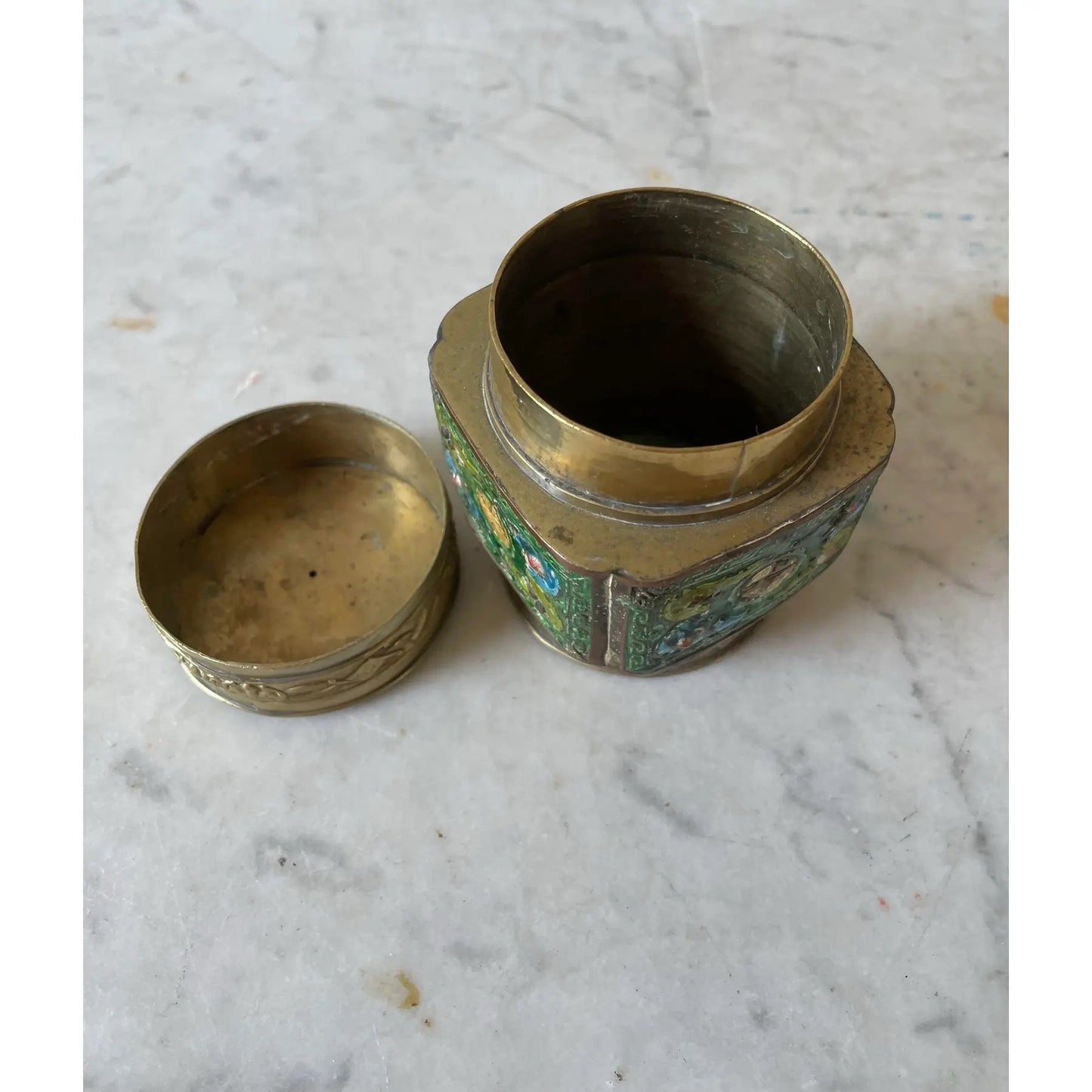 Antique Chinese Brass and Enamel Tea Box