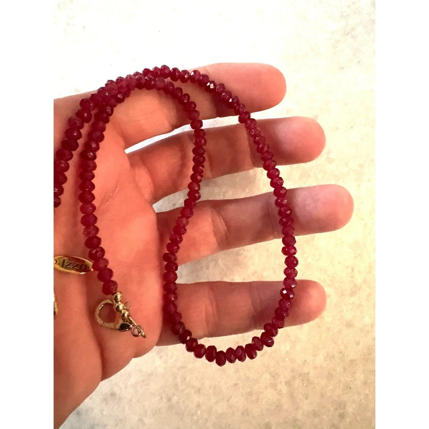 Red Quartz Faceted Beaded Necklace With Gold Tone Clasp - Designed by Matthew Izzo