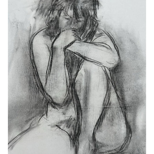 Barbara Beck Figurative Nude Charcoal Sketch on Paper 1970s