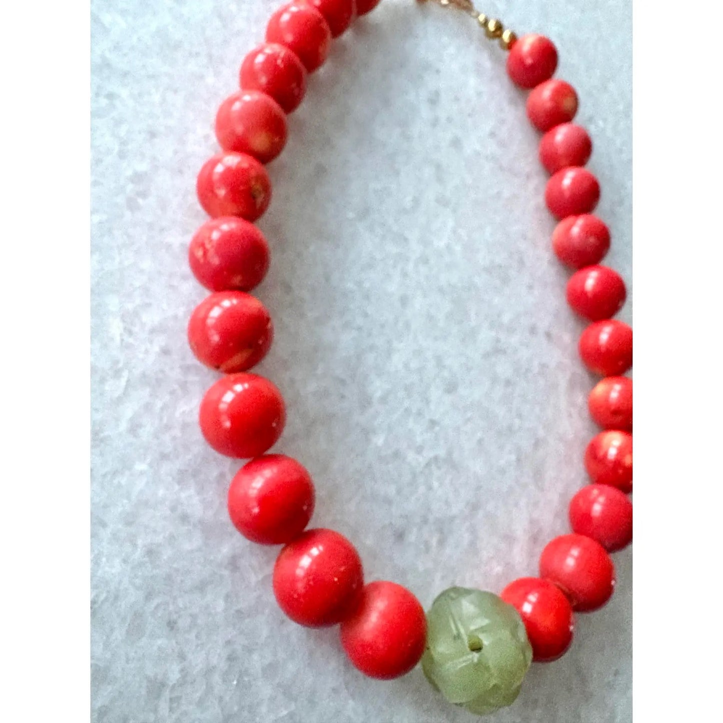 Coral and Carved Jade Beaded Necklace - 2025 S/S Collection by Matthew Izzo