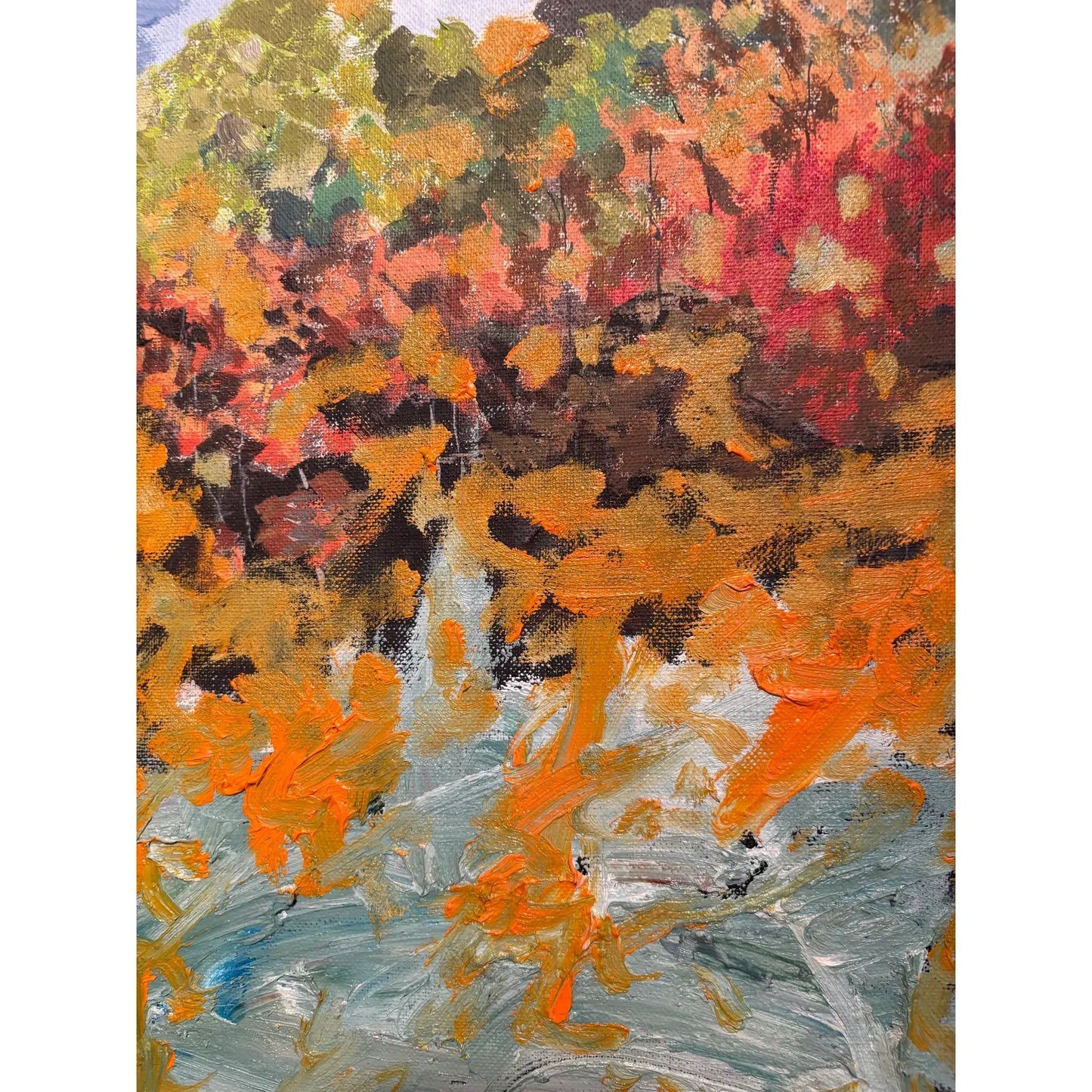 Vintage Impressionistic, Landscape Oil, Painting on Board in Vintage Wood Frame