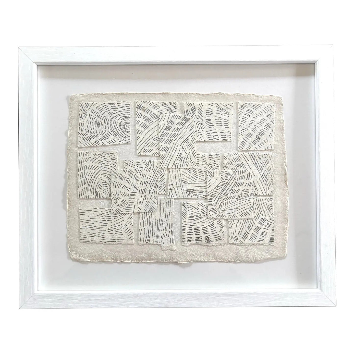 Barbara Beck Graphite on Paper, Cut Paper Collage in White Frame