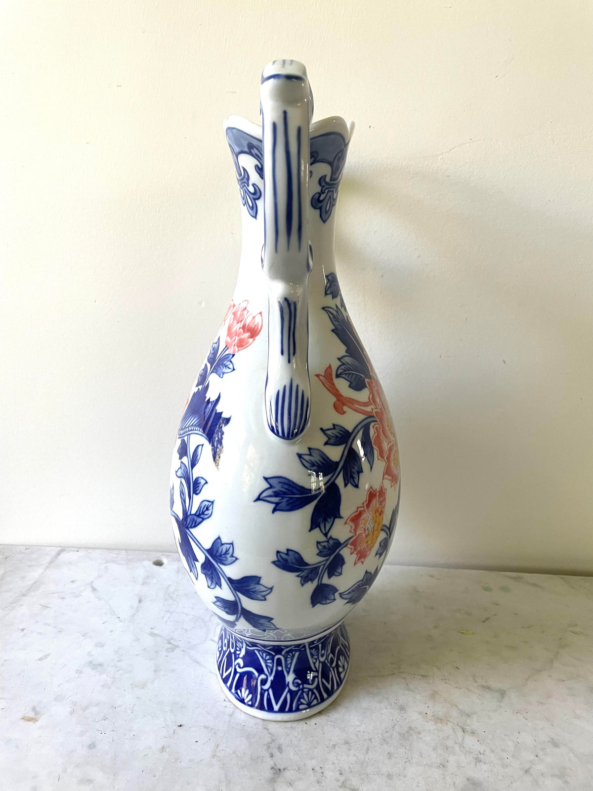 Porcelain Blue and White Chinoiserie Handle Vase