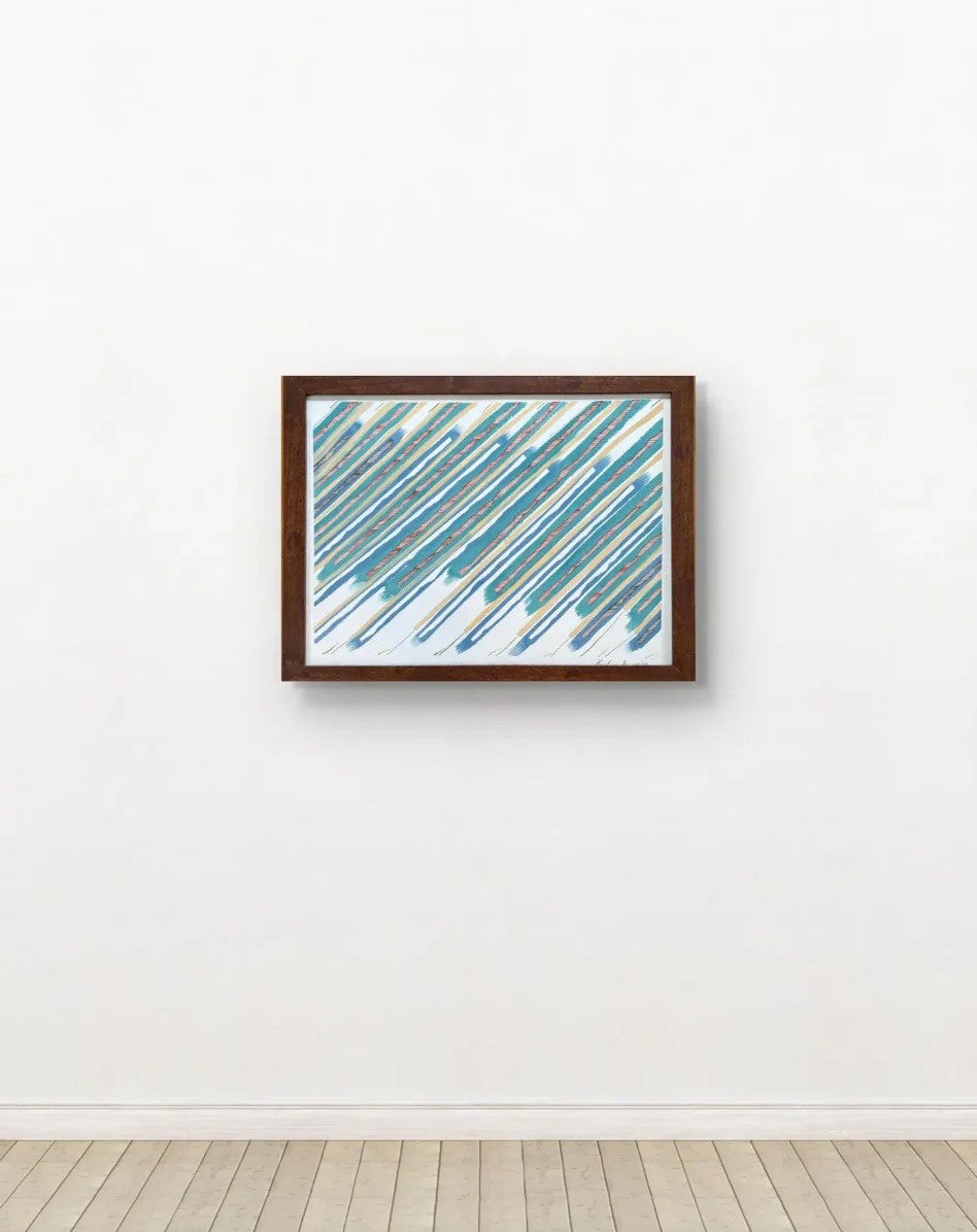 Barbara Beck 1990 Framed Abstract Painting on Paper in Dark Wood Frame
