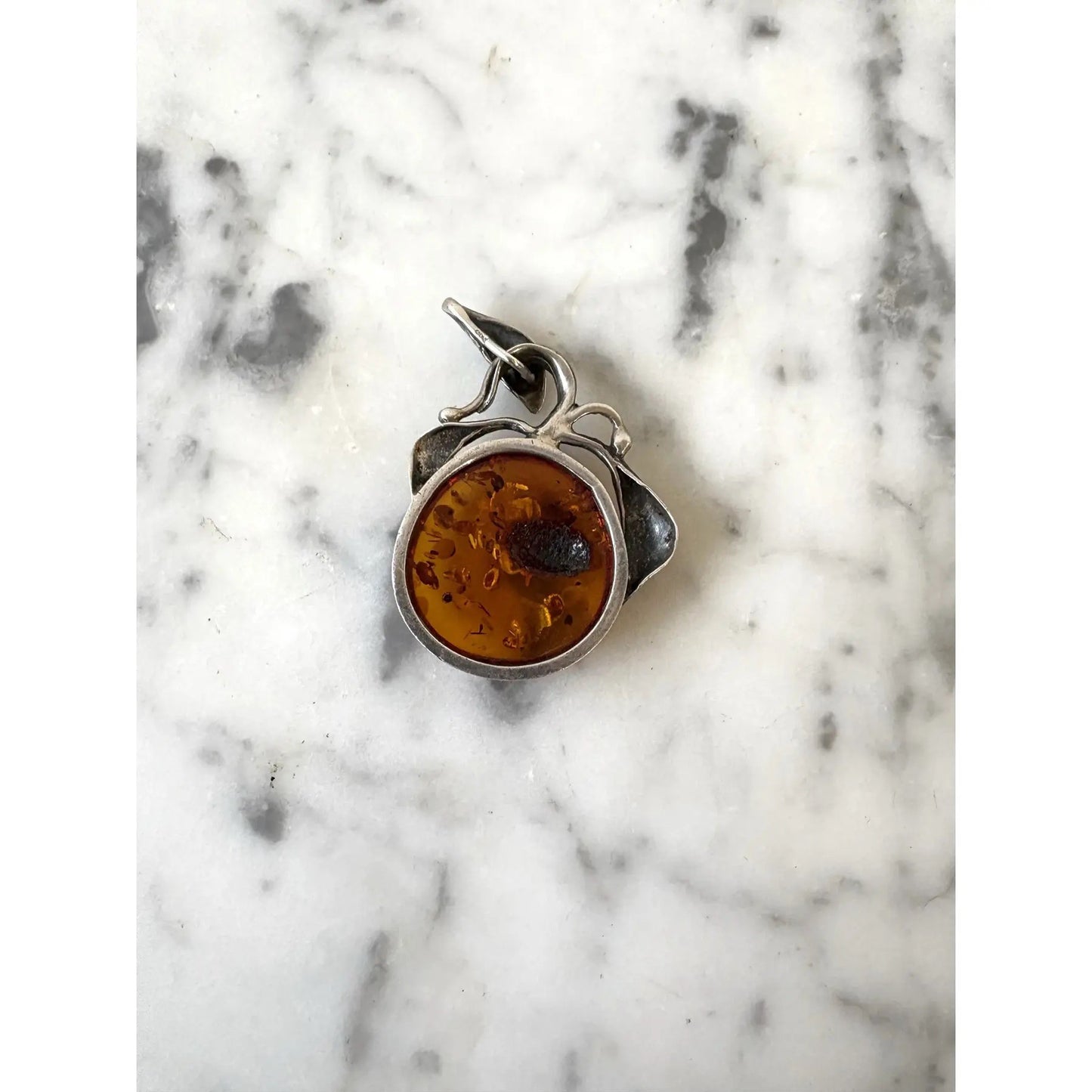 Vintage Sterling Silver and Amber Pendant Charm