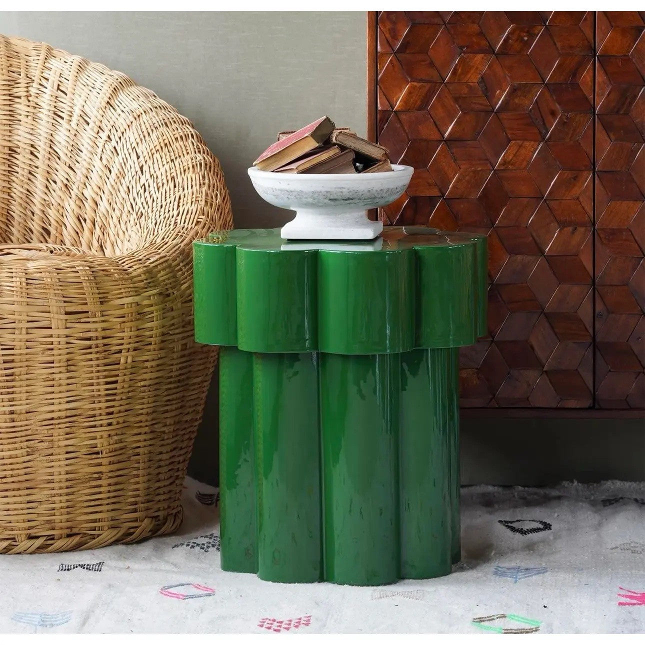 Matthew Izzo Home Lucky Glossy Emerald Metal Flower Side Table