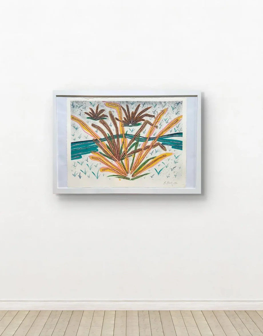 Barbara Beck 1992 Framed Landscape Painting on Paper in White Wood Frame