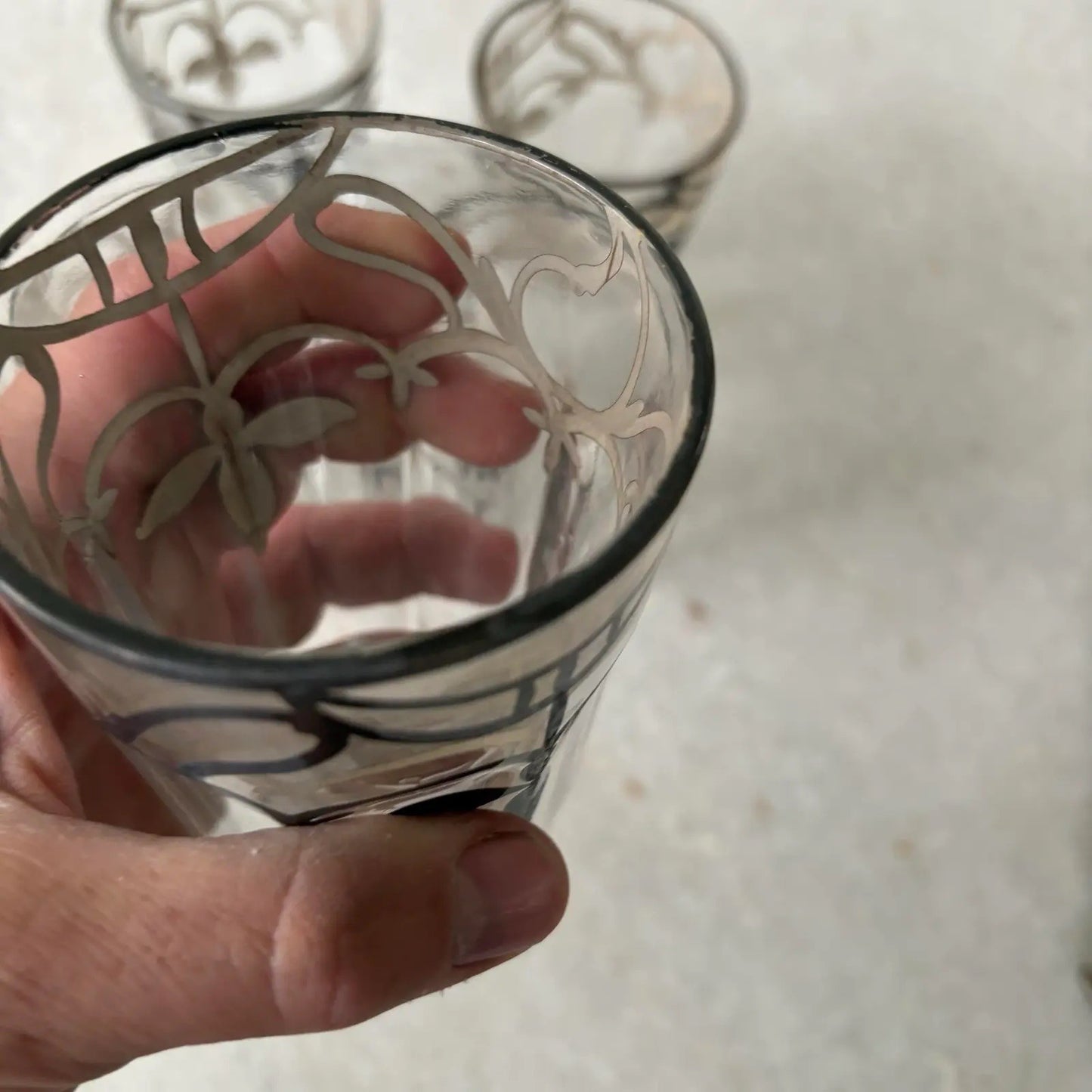 Early 20th Century Sterling Silver Trim Detailed Cocktail Glasses Set of 5