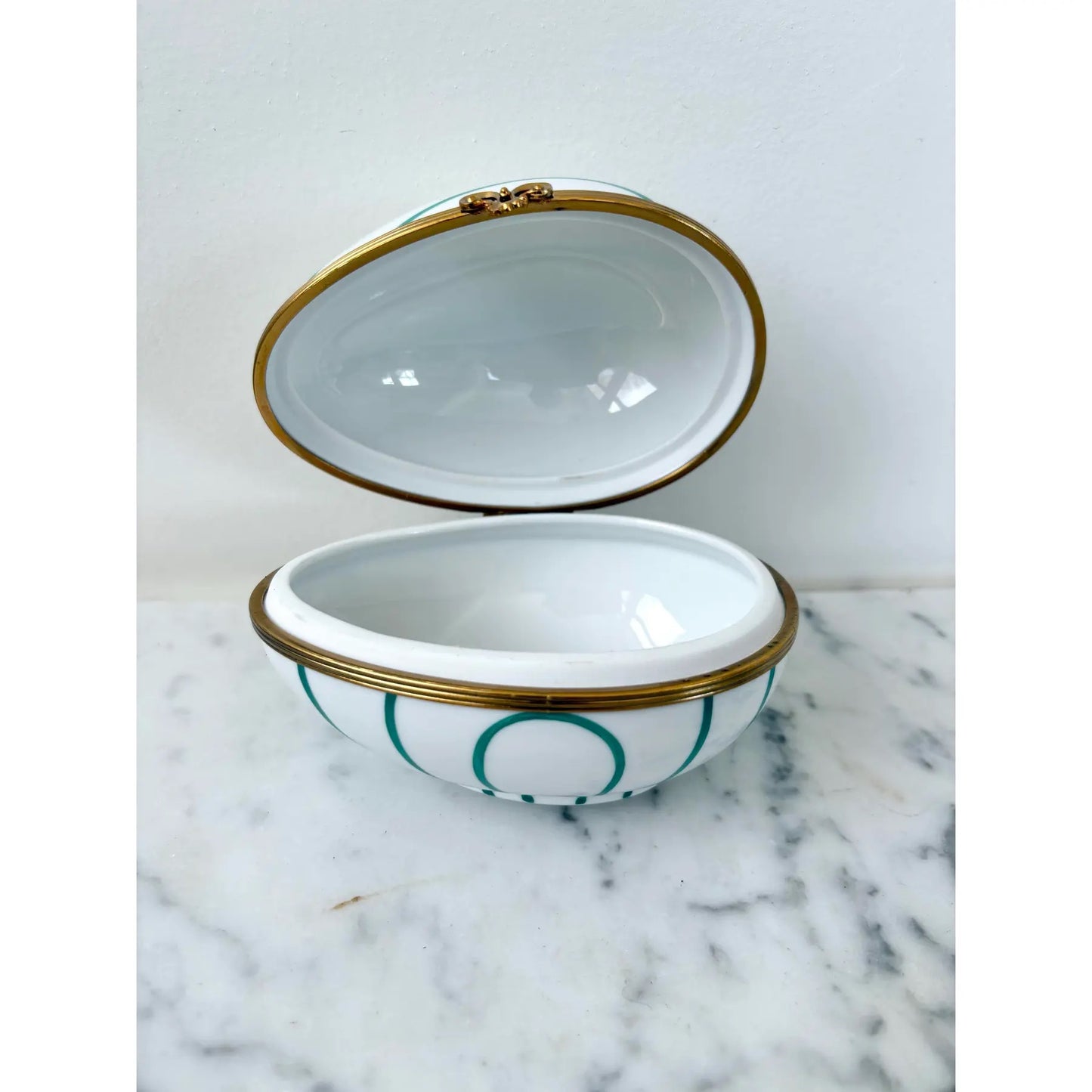 Limoges France Hand-painted Porcelain Egg Box With Brass Closure