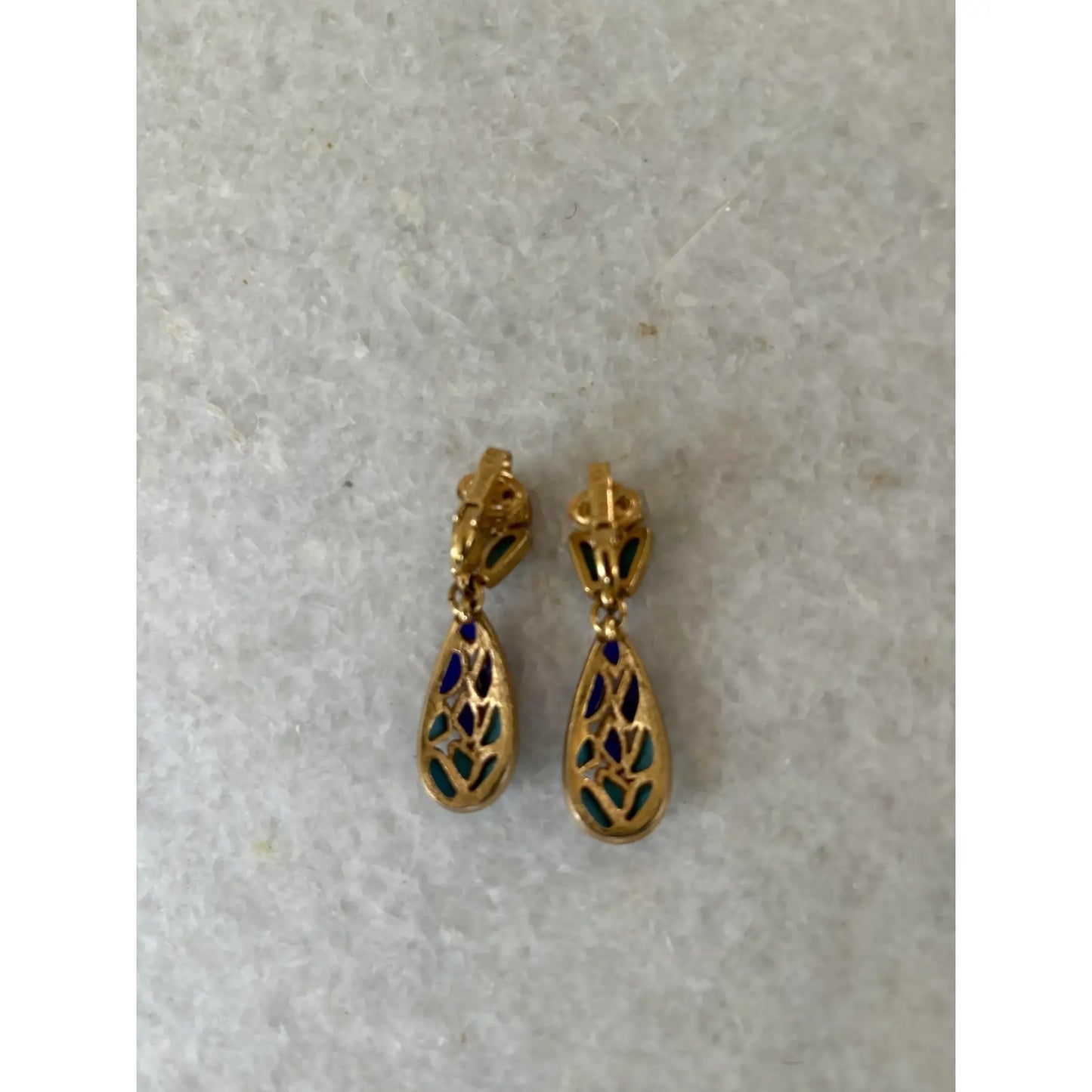 Trifari Gold Plated Mosaic Clip on Earrings