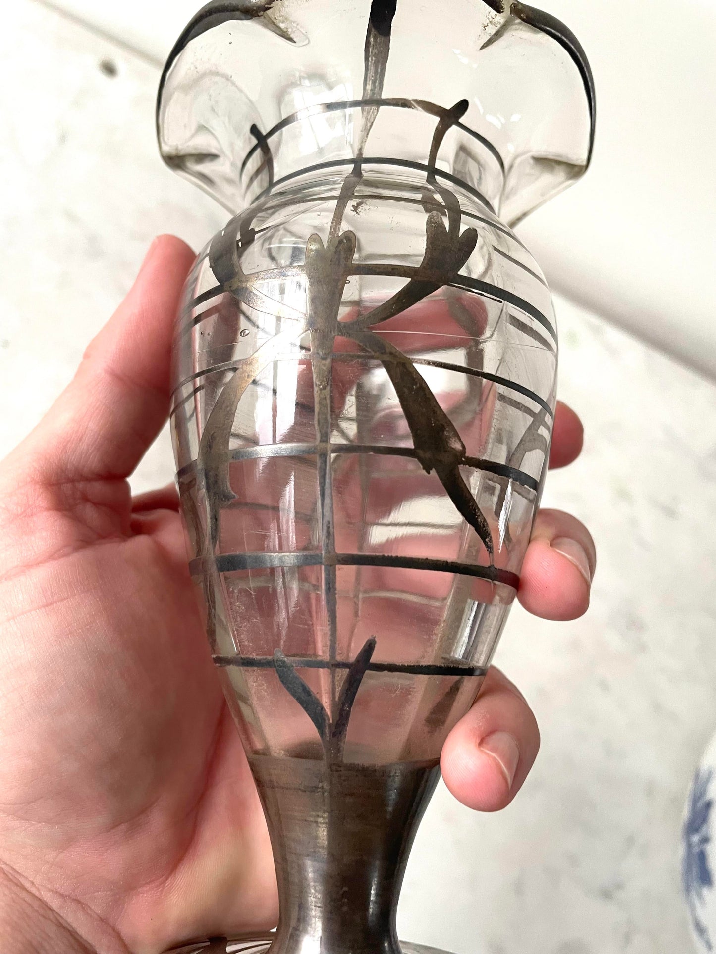 Lovely Art Nouveau Sterling Silver Overlay Glass Vase