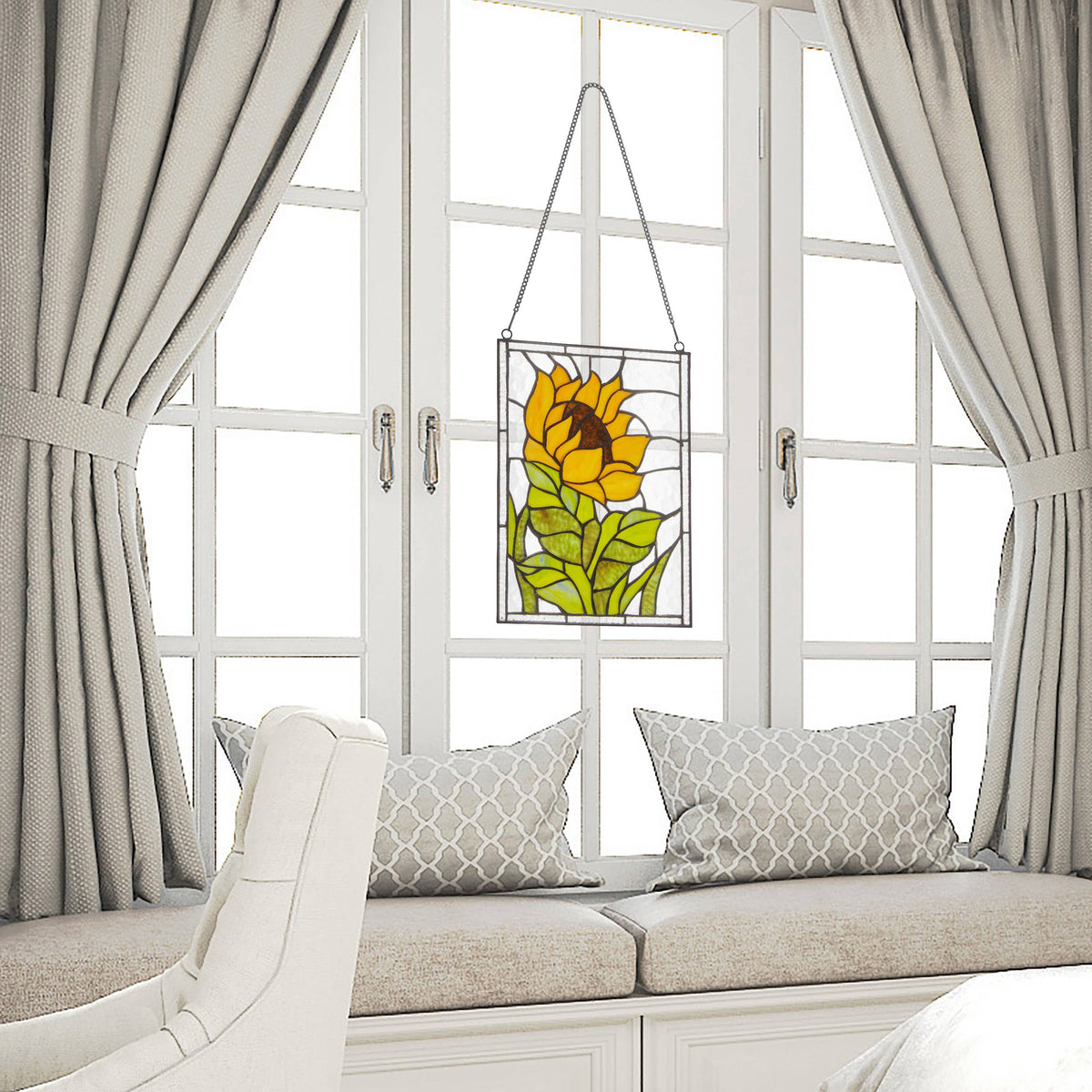 Stained Glass Multicolored Sunflower Window Panel 11.25”H