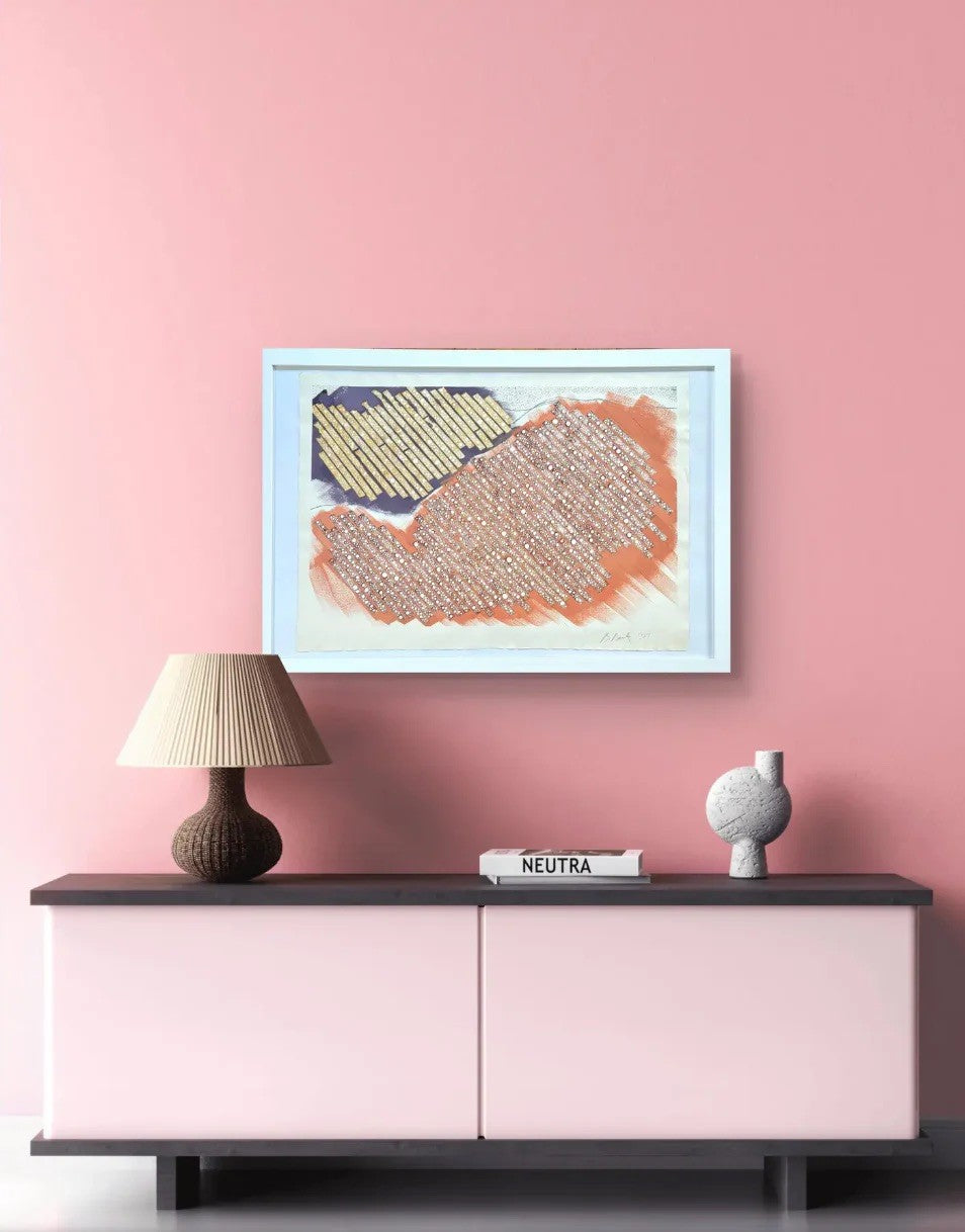 Barbara Beck 1987 Framed Abstract Watercolor Painting on Paper in White Wood Frame