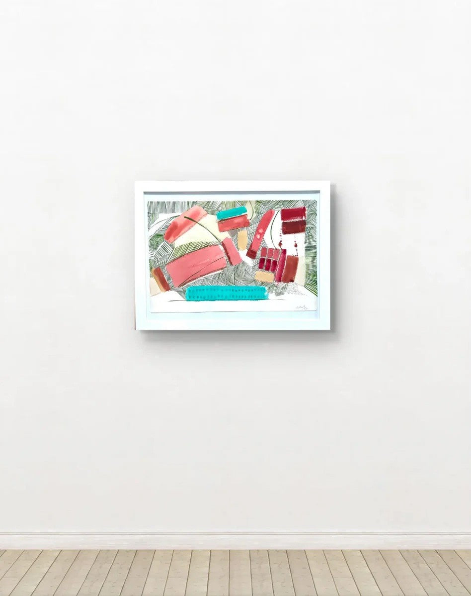 Barbara Beck Framed 1984 Abstract Painting on Paper in White Wood Frame