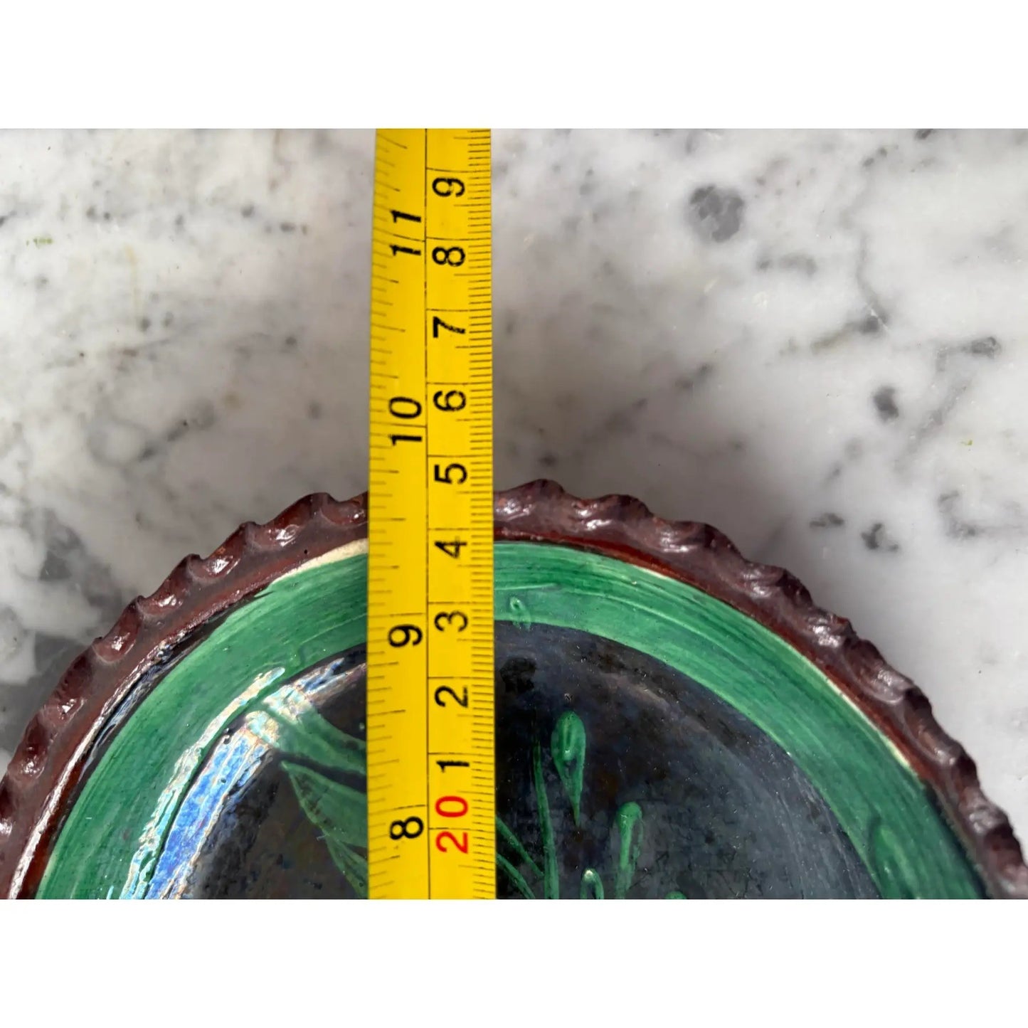 1930s Patamban Michoacan, Mexico Green Glaze Redware Pottery Platter. Handpainted Swan Oval Design