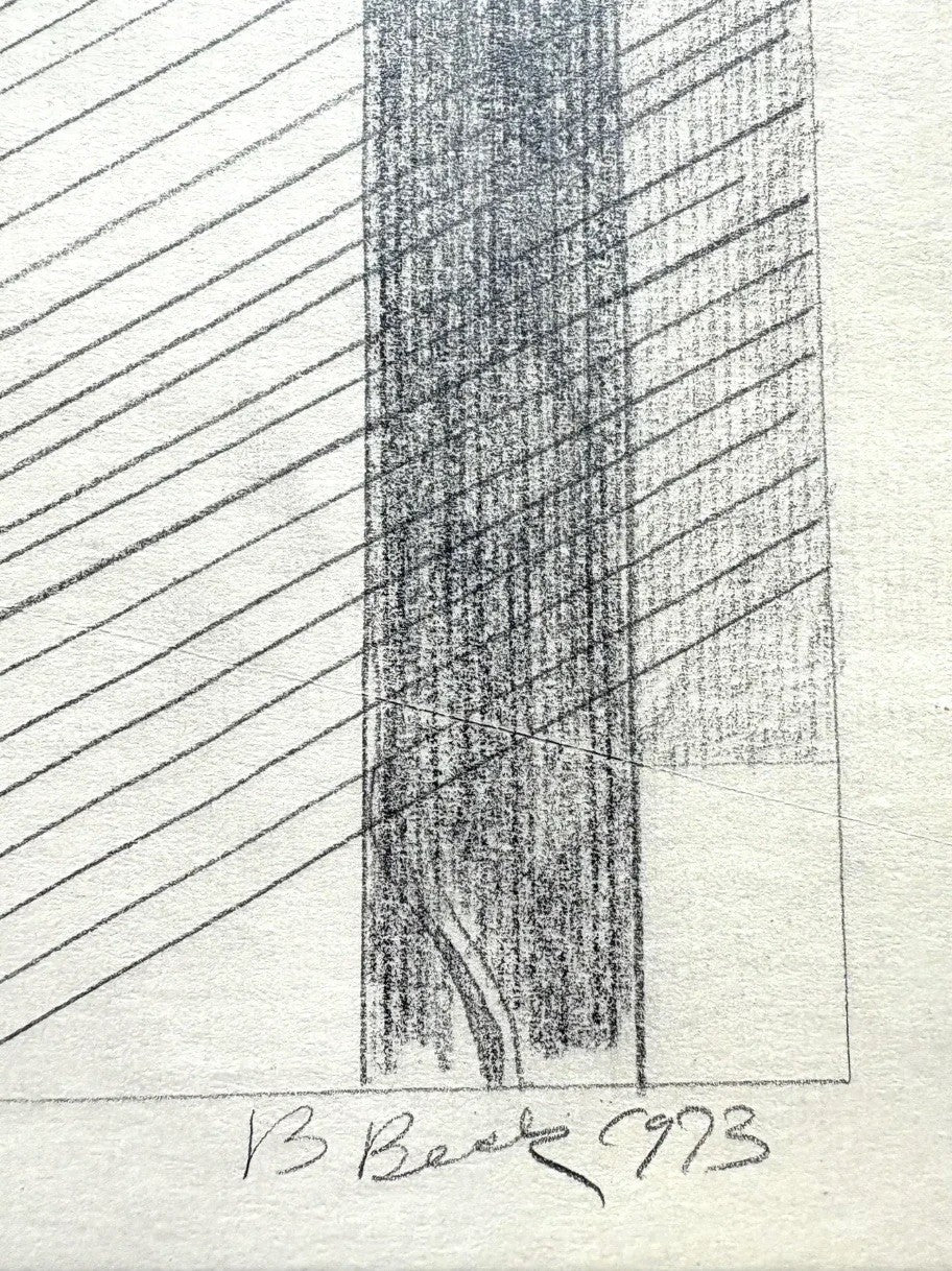 Barbara Beck 1973 Abstract Geometric Pencil Drawing on Paper