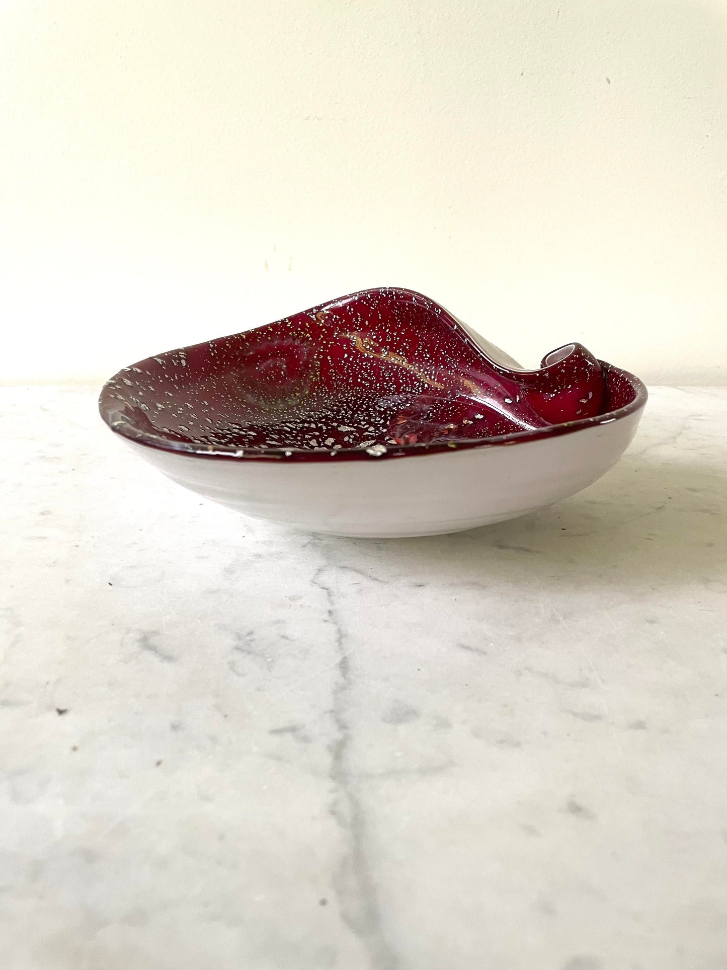 Frattelli Toso Murano Glass Red Bowl with Silver Inclusion