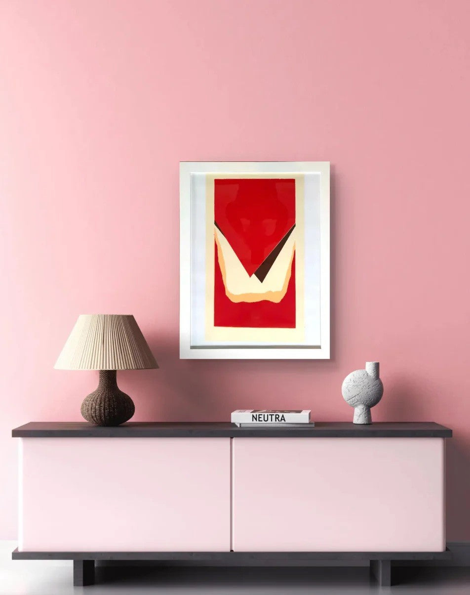 Barbara Beck 1971 Framed Screen Print on Paper in White Wood Frame