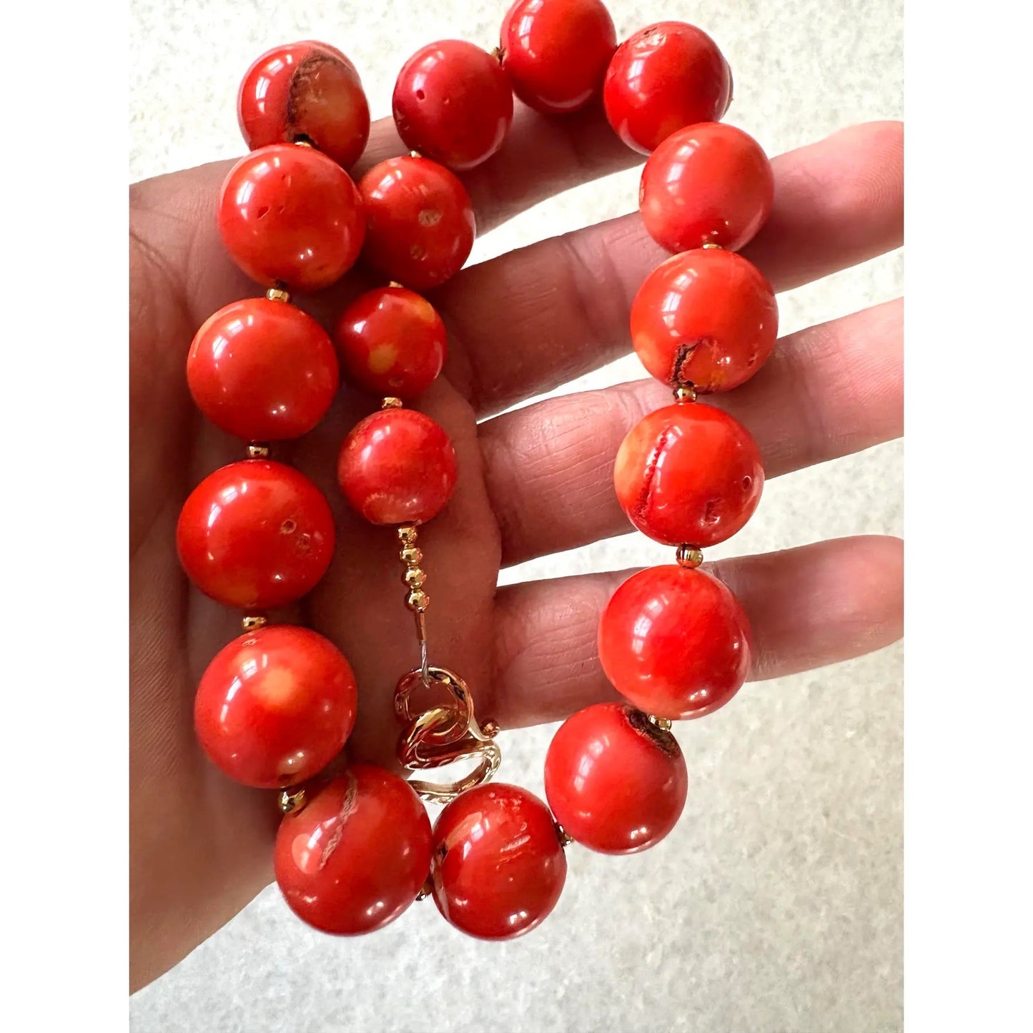 Coral Beaded Necklace With Gold Tone Spacers and Hook Clasp. 17” Designed by Matthew Izzo
