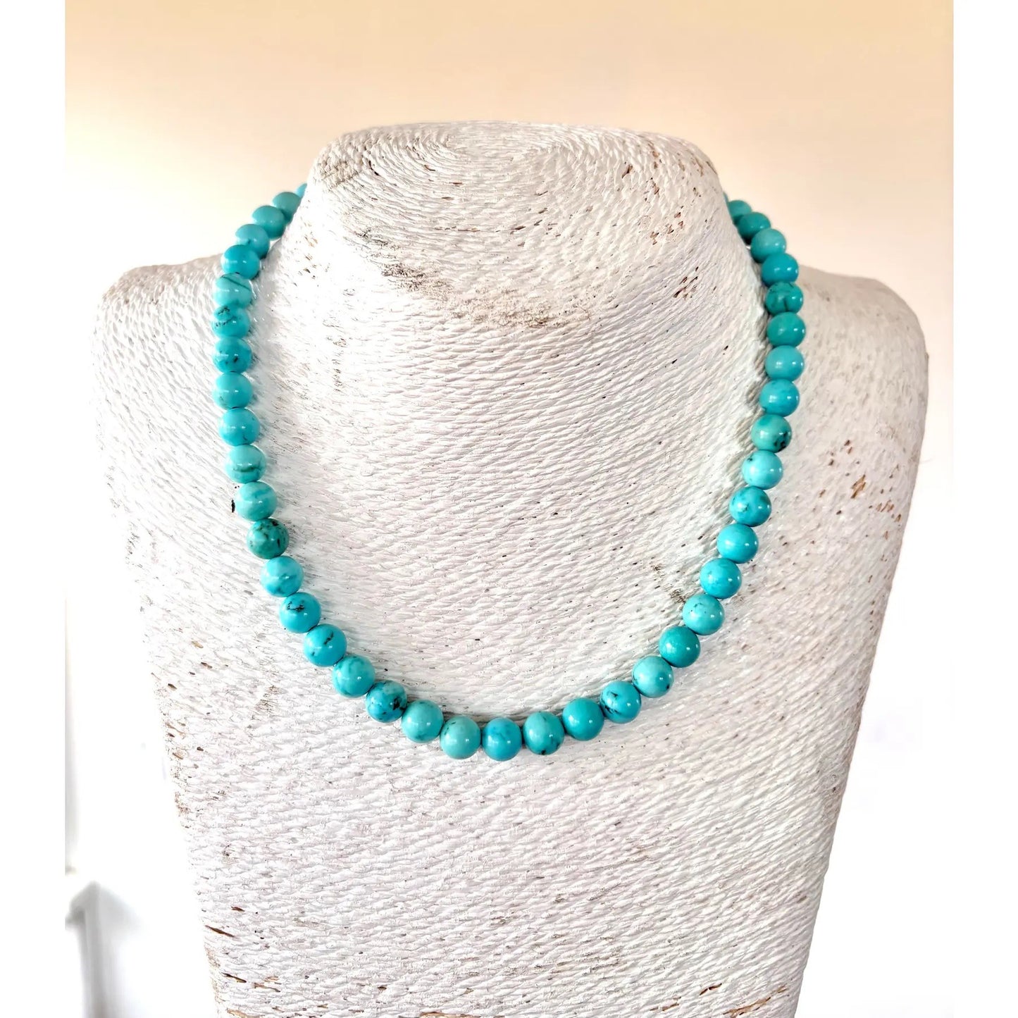 Turquoise Beaded Necklace With Silver Clasp 4mm Beads 17” Long