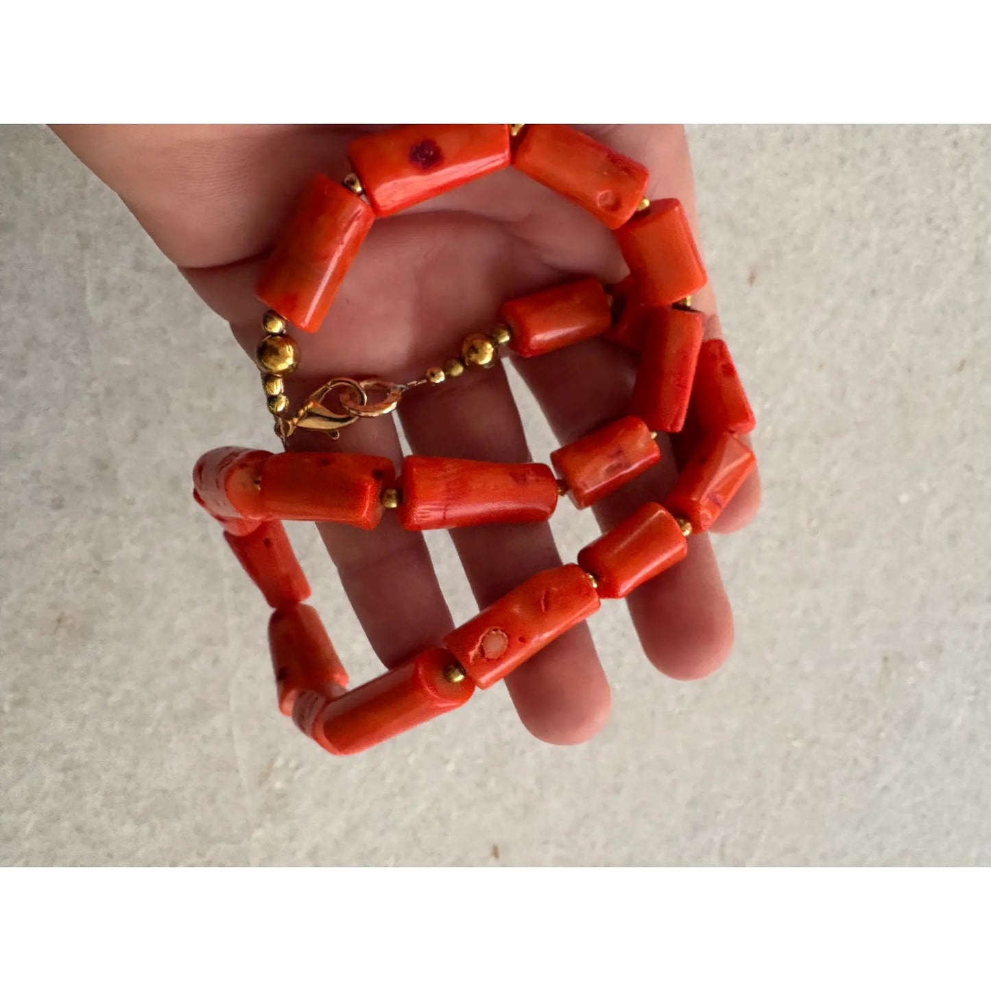 Coral Branch Necklace With Gold Tone Spacers. Spring Summer Collection by Matthew Izzo