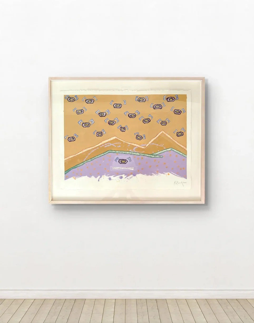 Barbara Beck 2000 Framed Abstract Watercolor Painting on Paper - Original Wood Frame