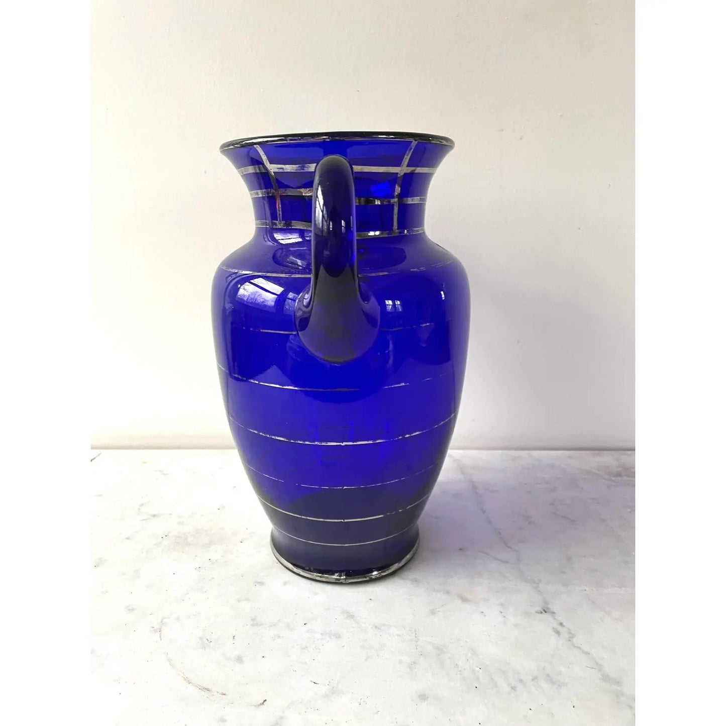 Antique Cobalt Blue Glass and Silver Urn Vase