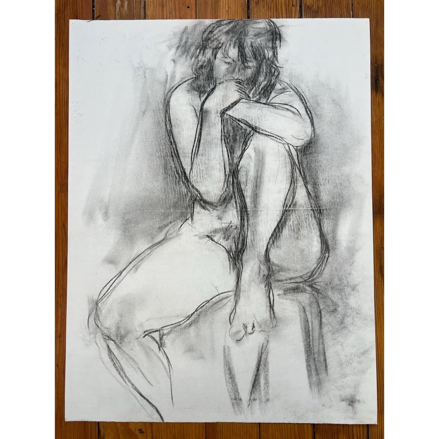 Barbara Beck Figurative Nude Charcoal Sketch on Paper 1970s