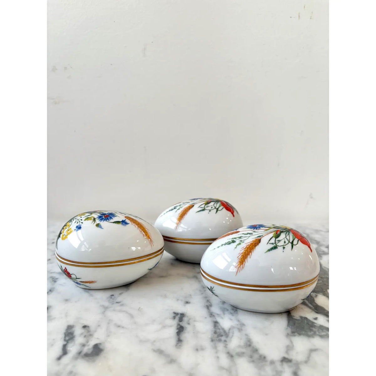 Limoges France Hand-painted Porcelain Jewelry or Trinket Box, Set of 3