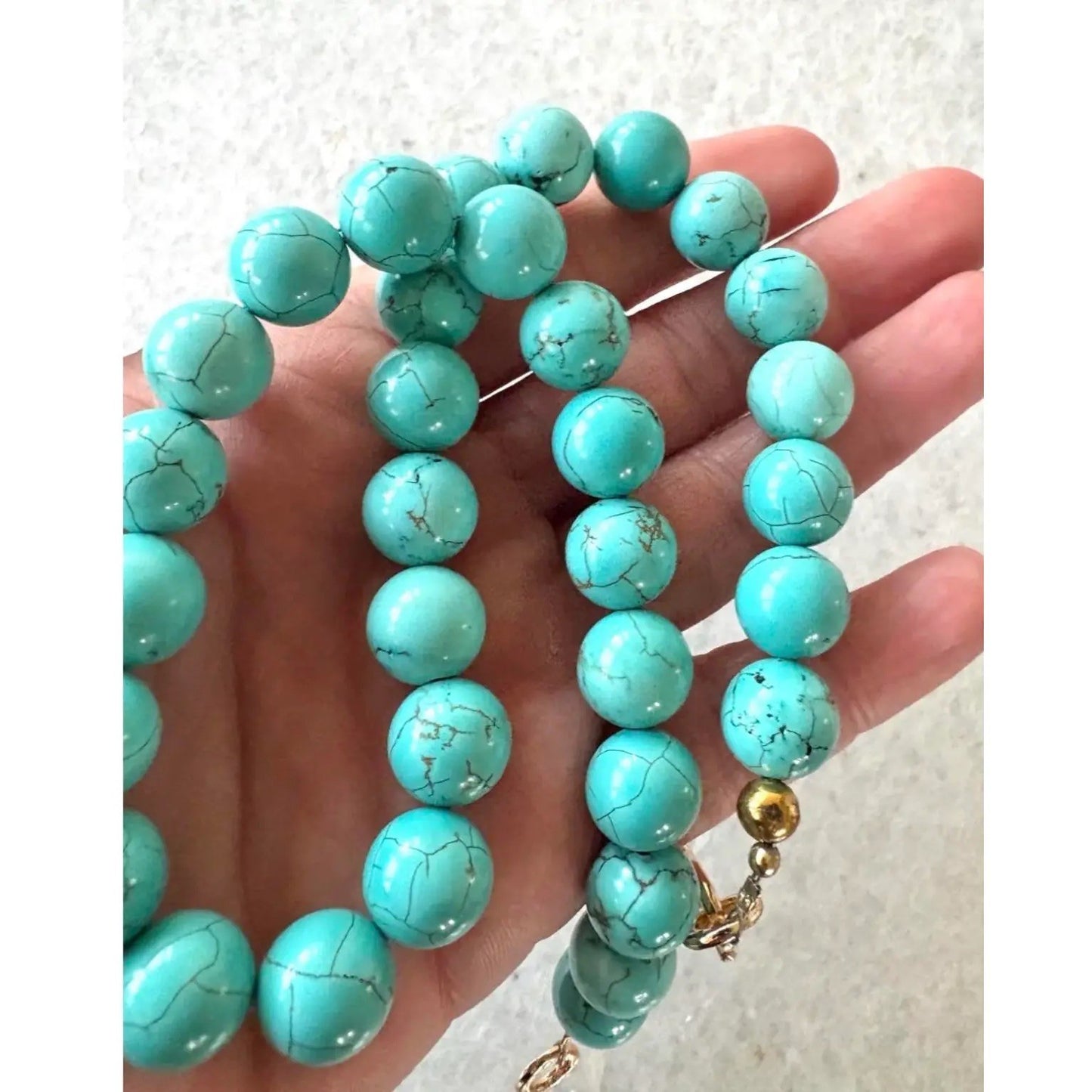 Turquoise Beaded Necklace With Gold Tone Hook Clasp - Designed by Matthew Izzo