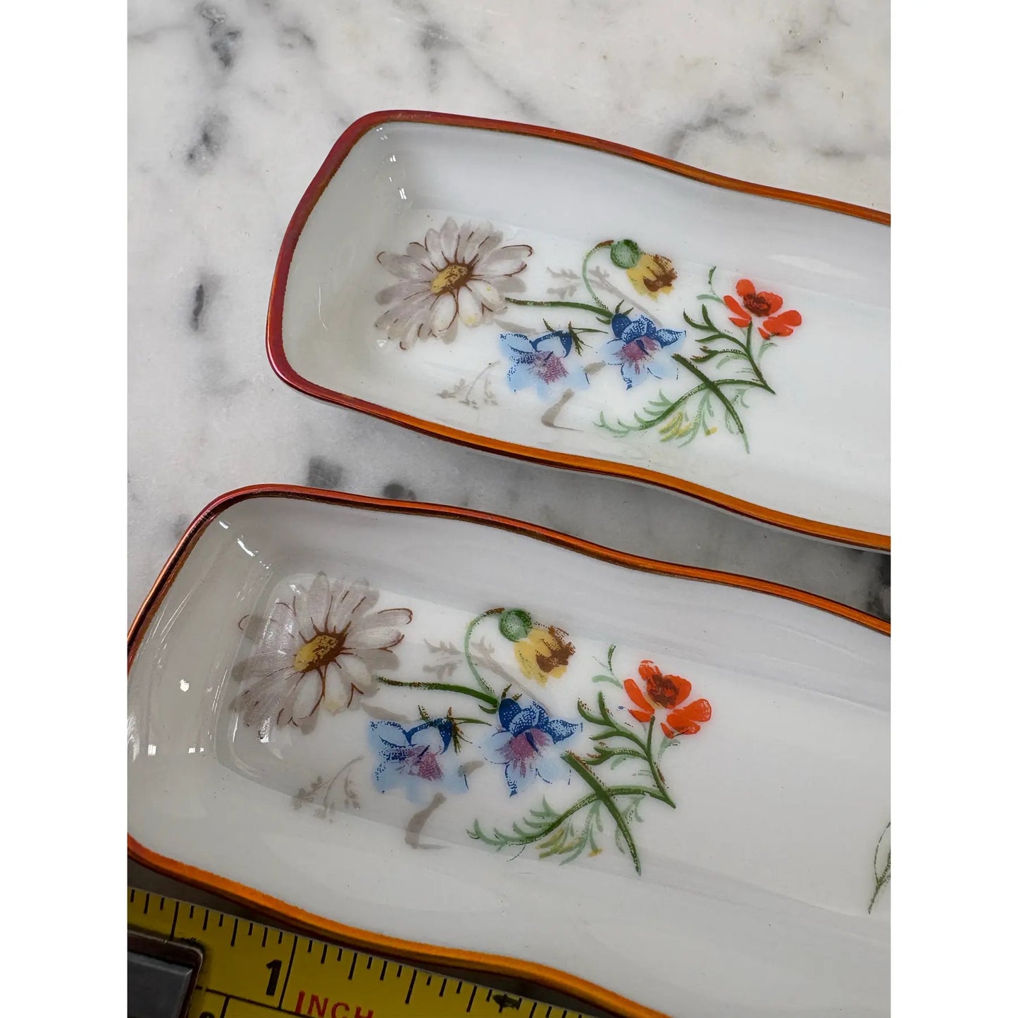 Limoges Francia Bandejas de porcelana pintadas a mano para joyas o abalorios, juego de 2