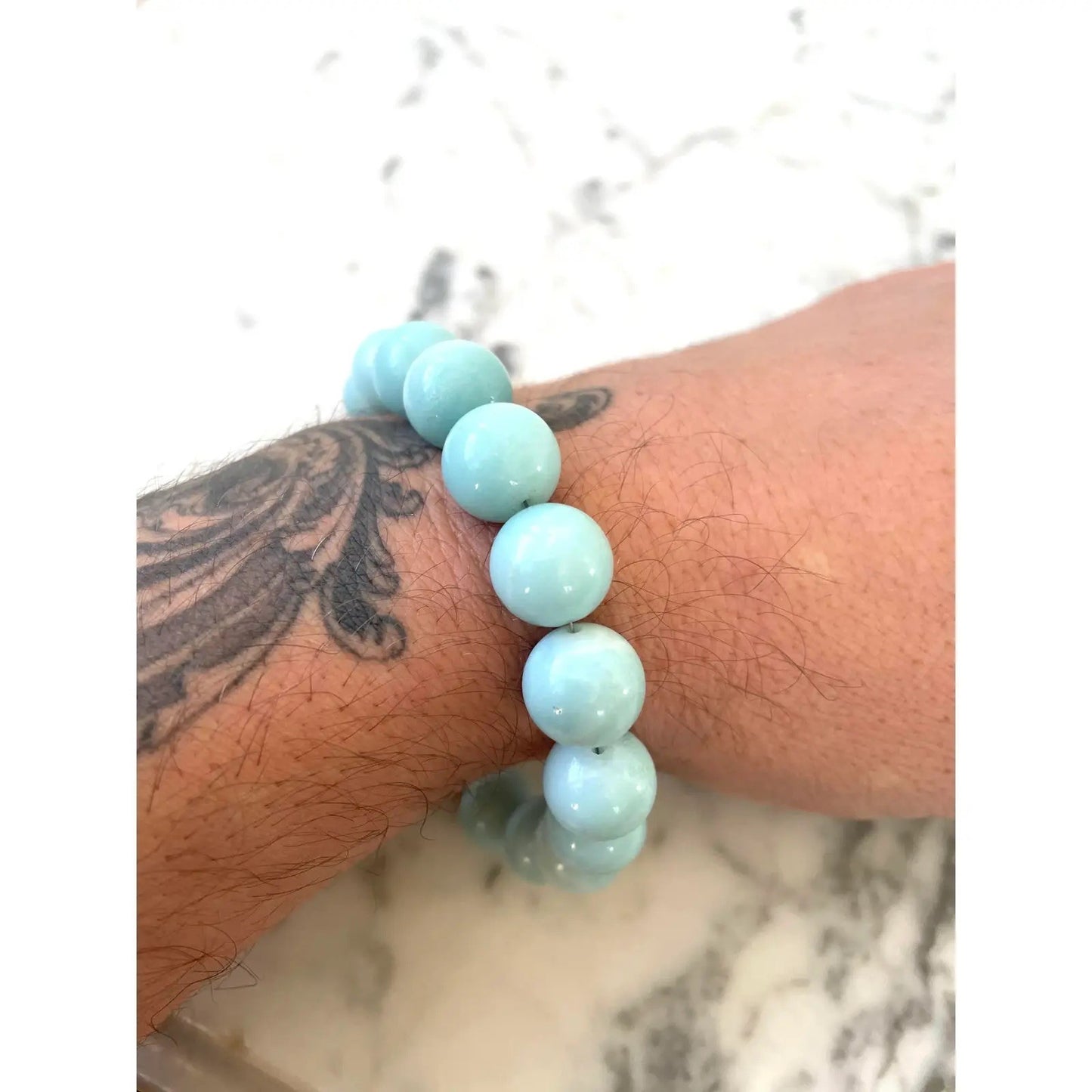 Amazonite Beaded Bracelet With Gold Tone Hook Clasp - Designed by Matthew Izzo