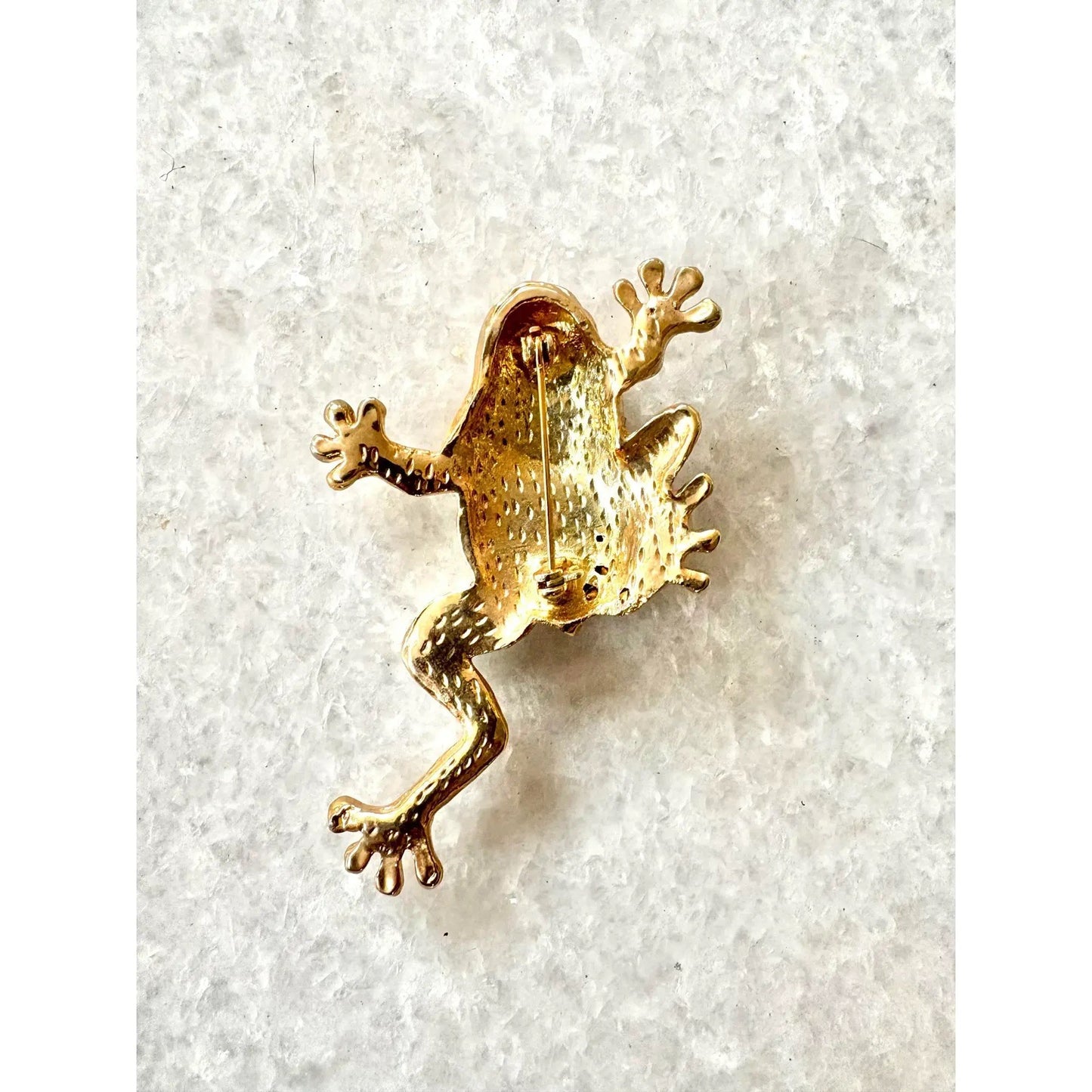 Vintage Goldtone and Rhinestone Frog Brooch