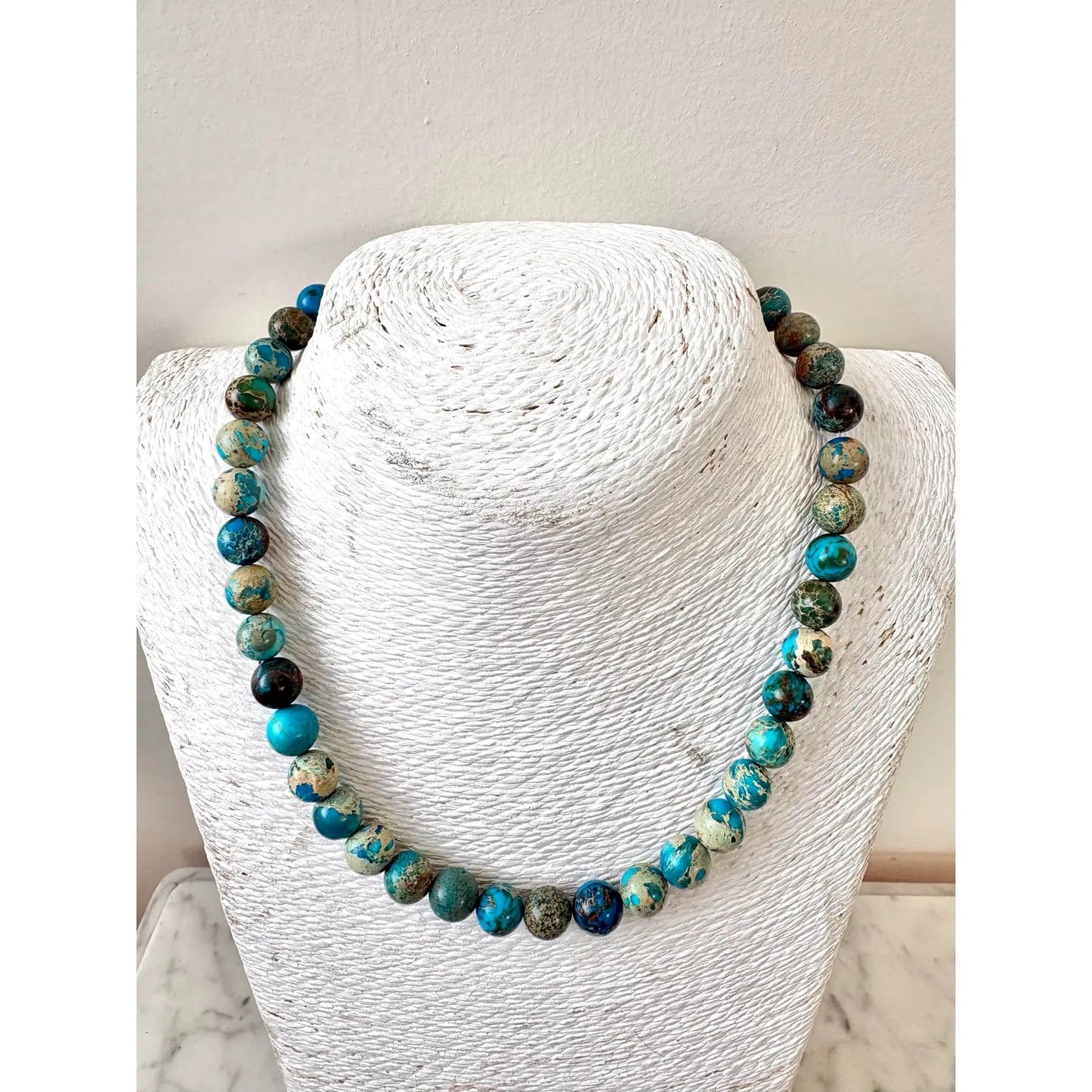 Ocean Jasper Beaded Necklace With Silver Plated Clasp by Matthew Izzo