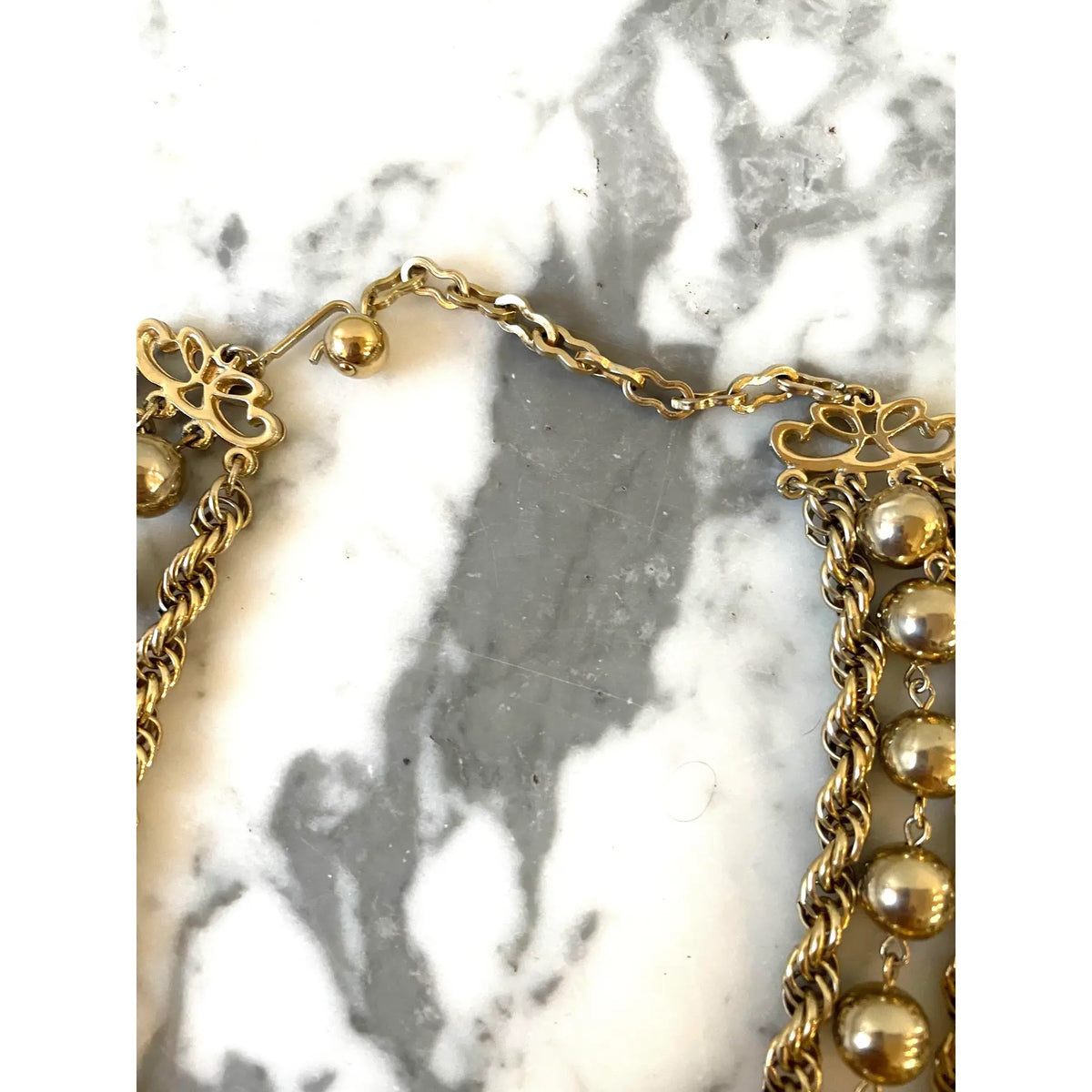 1980s Gold Tone Chain and Bead Necklace