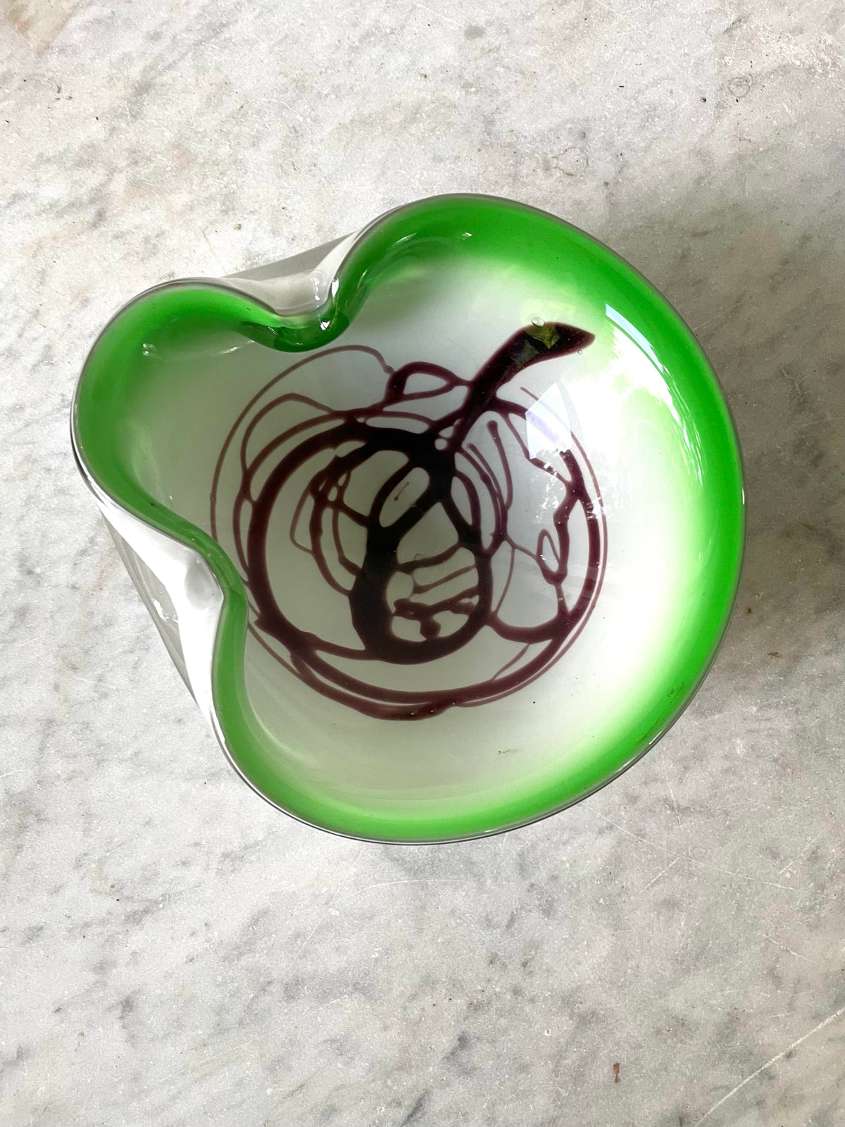 1950s Frattelli Toso Murano Glass Green Brown Swirl Design Bowl