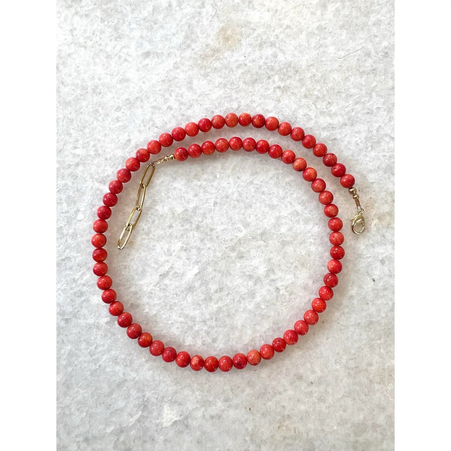 Coral Beaded Necklace With Gold Tone Clasp
