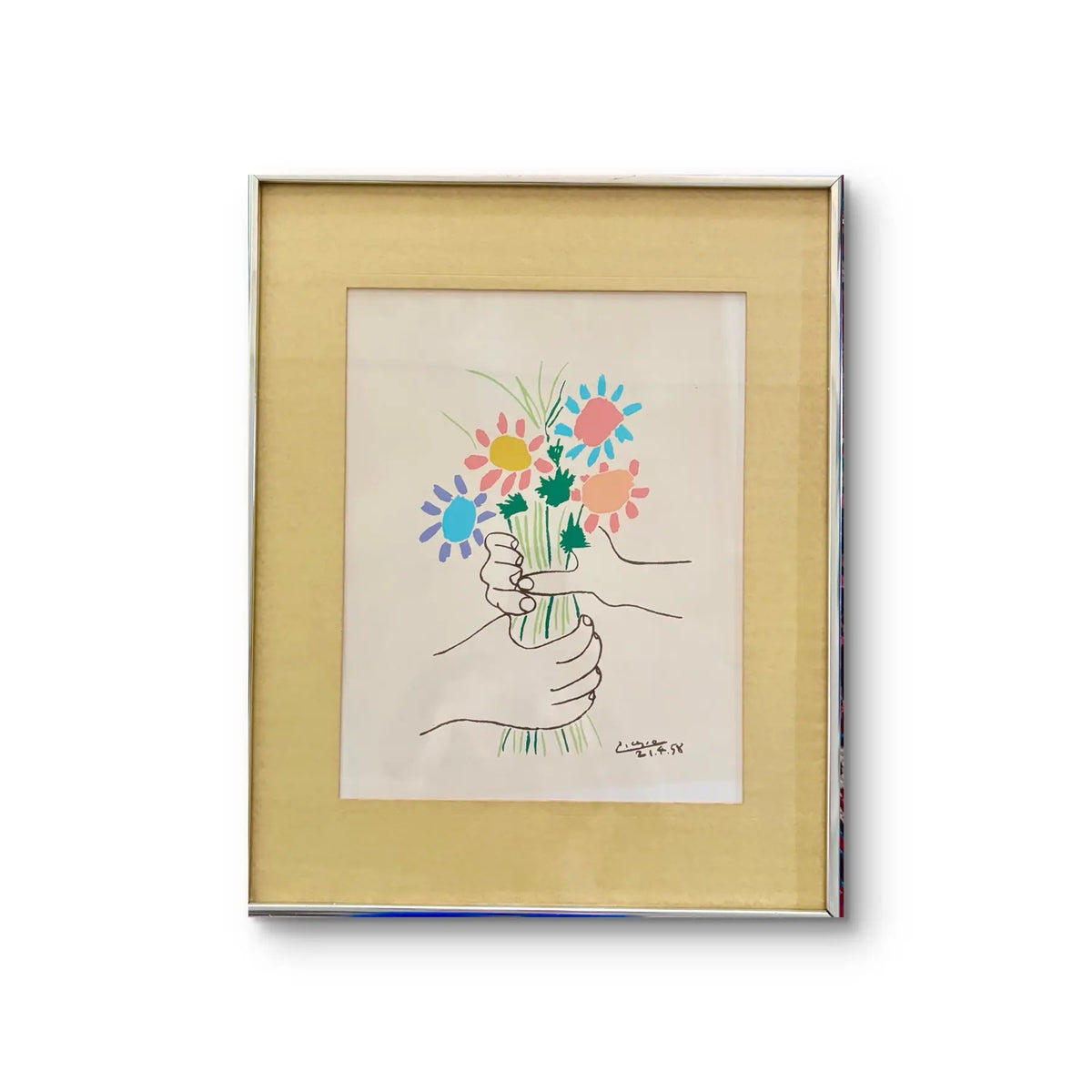 Pablo Picasso Vintage Mid Century Modernist Lithograph Print Metal Framed