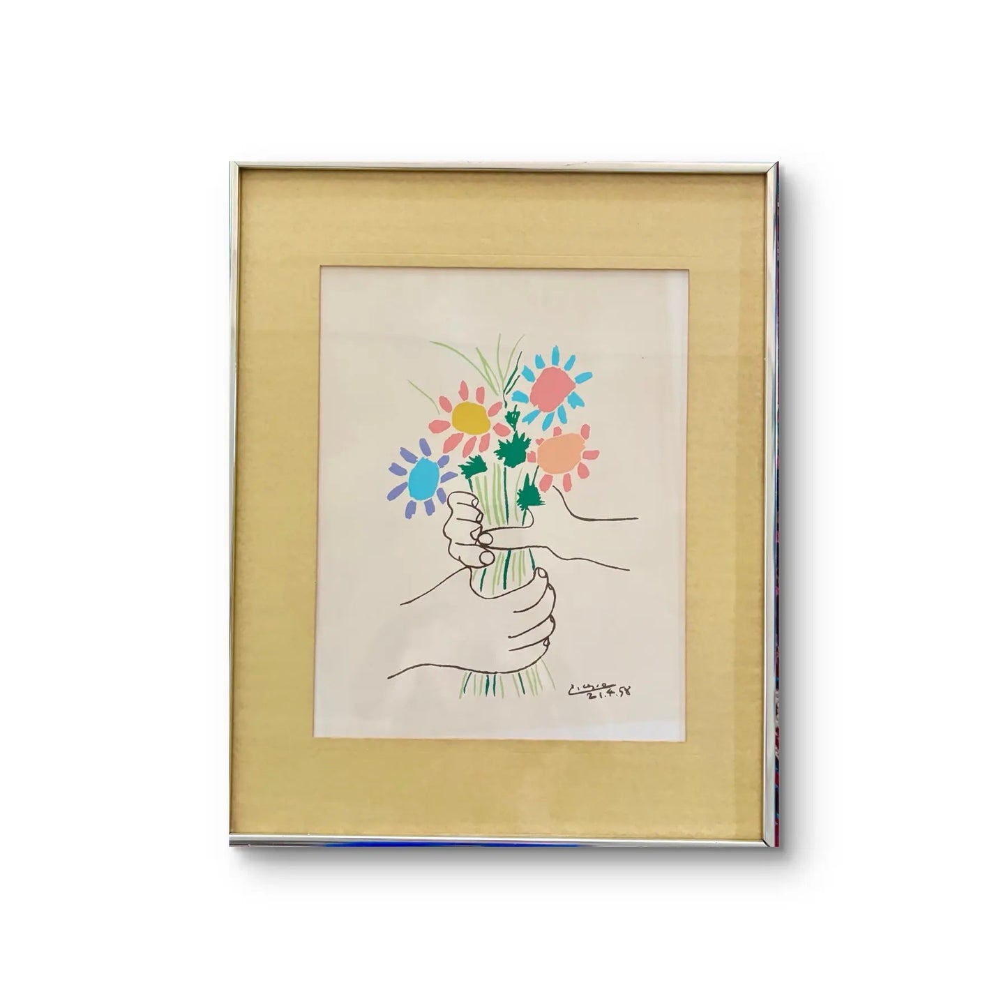 Pablo Picasso Vintage Mid Century Modernist Lithograph Print Metal Framed