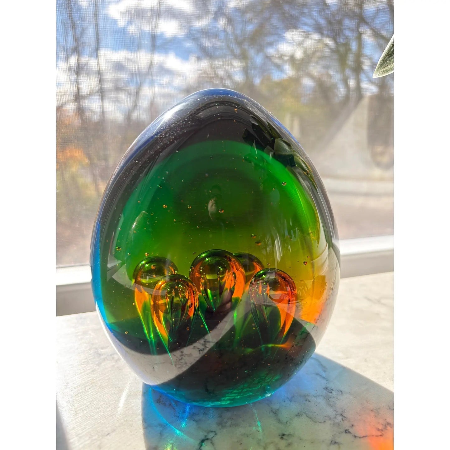 Large Hand-Blown Art Glass in an Egg Shape