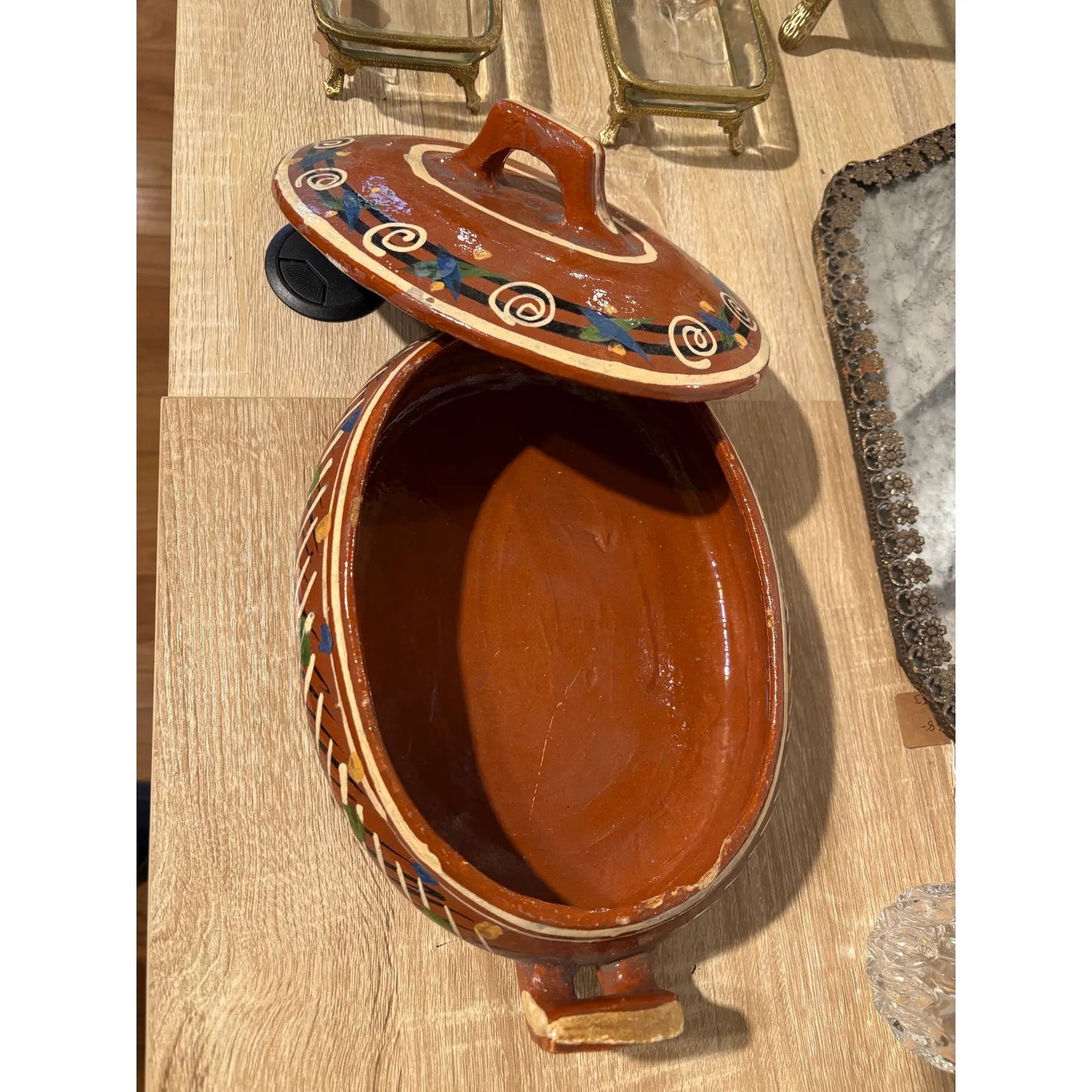 Vintage Mexican Tlaquepaque Art Pottery Casserole Dish With a Lid