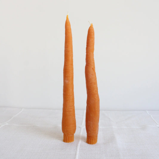 Carrot Beeswax Candles Taper Pair