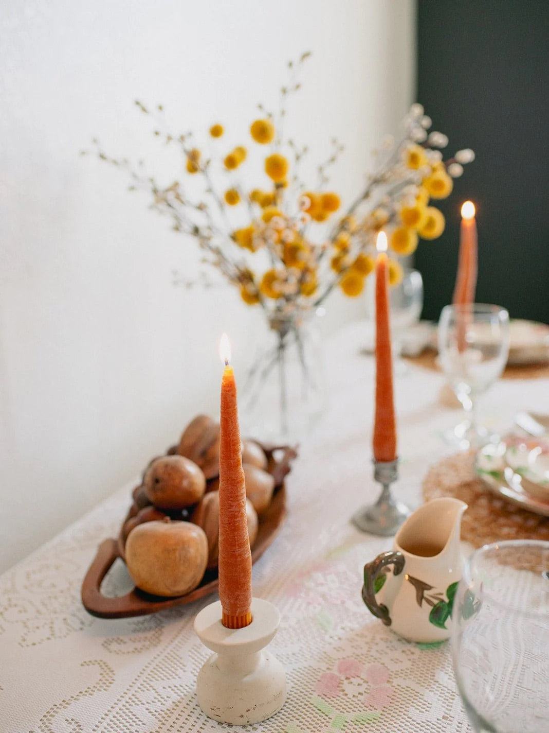 Carrot Beeswax Candles Taper Pair