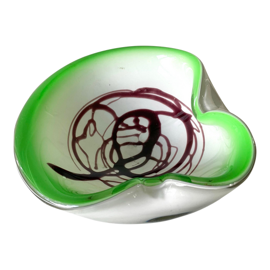 1950s Frattelli Toso Murano Glass Green Brown Swirl Design Bowl