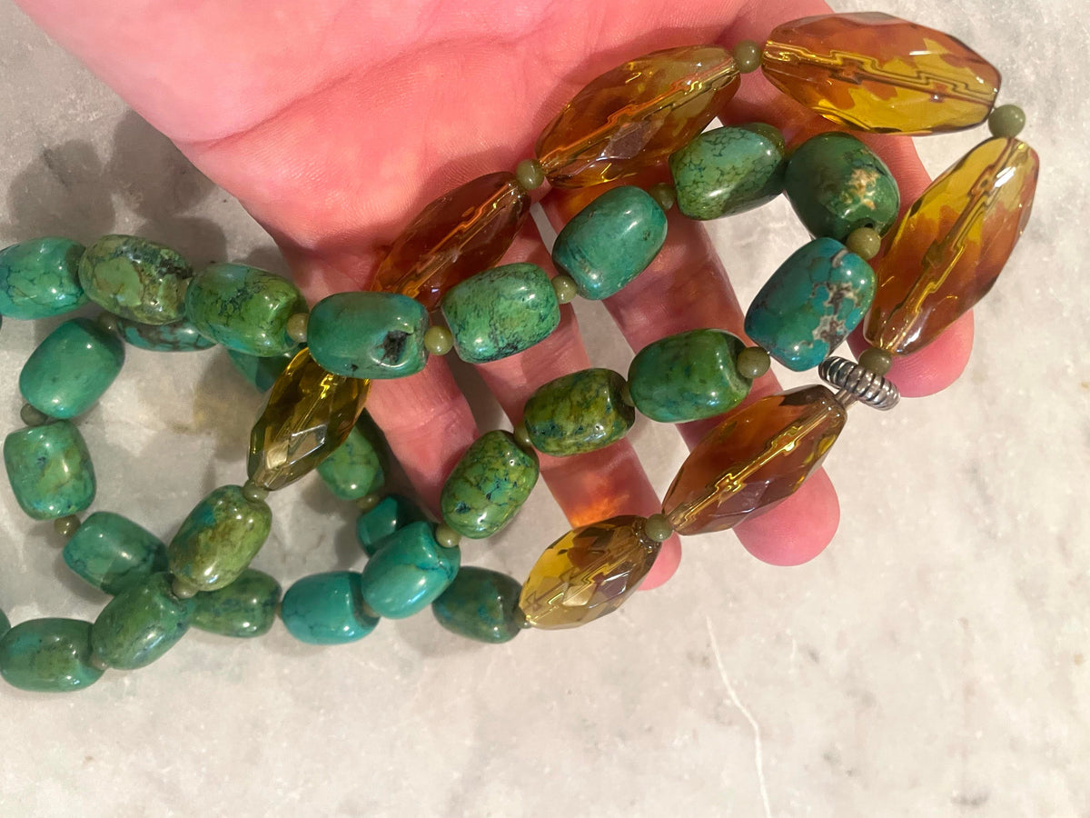 Vintage Matthew Izzo Turquoise Jade and Glass Beaded Necklace