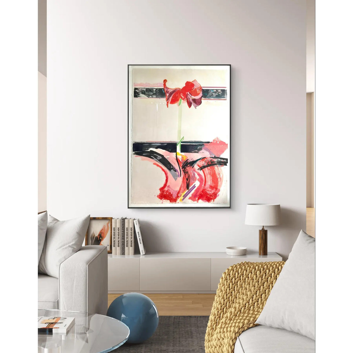 David Swanson Large Watercolor Painting on Paper in Metal Frame