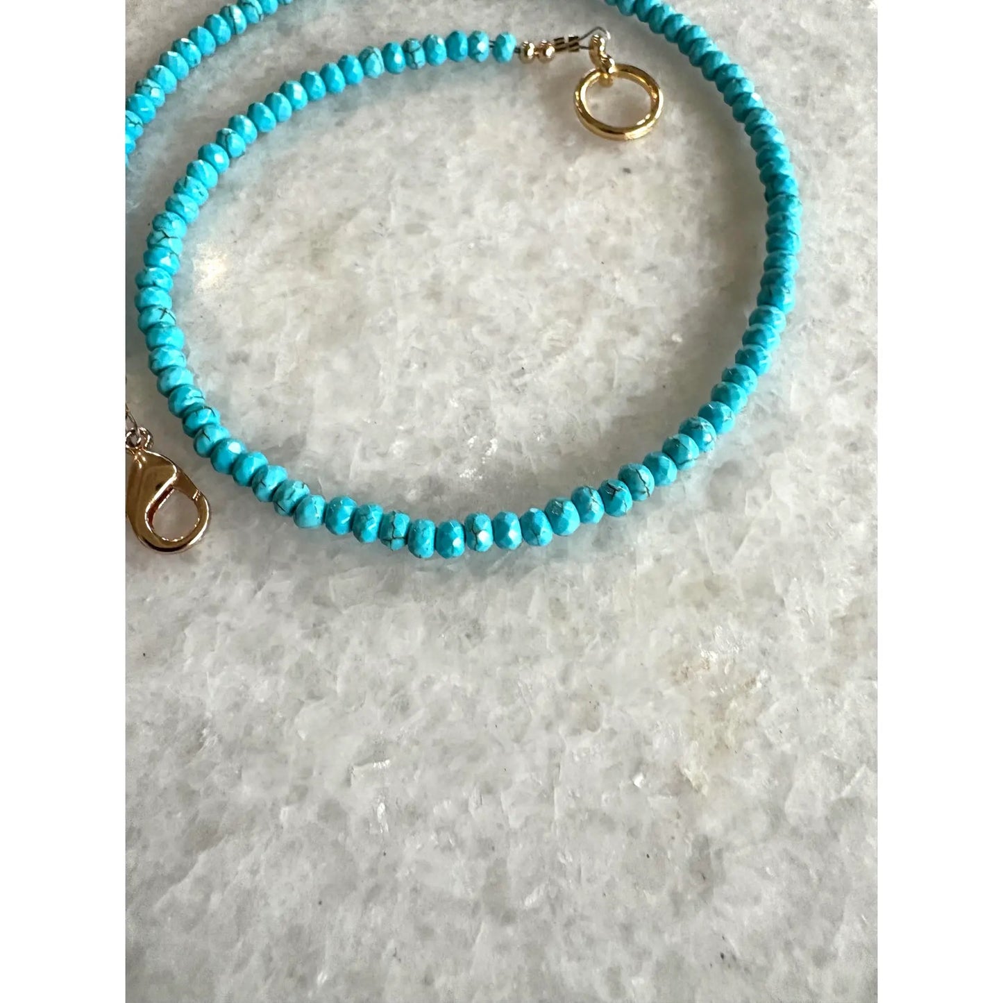 Faceted Turquoise, Finely Beaded, 16" Stacking Necklace With Gold Tone Clasp - Designed by Matthew Izzo