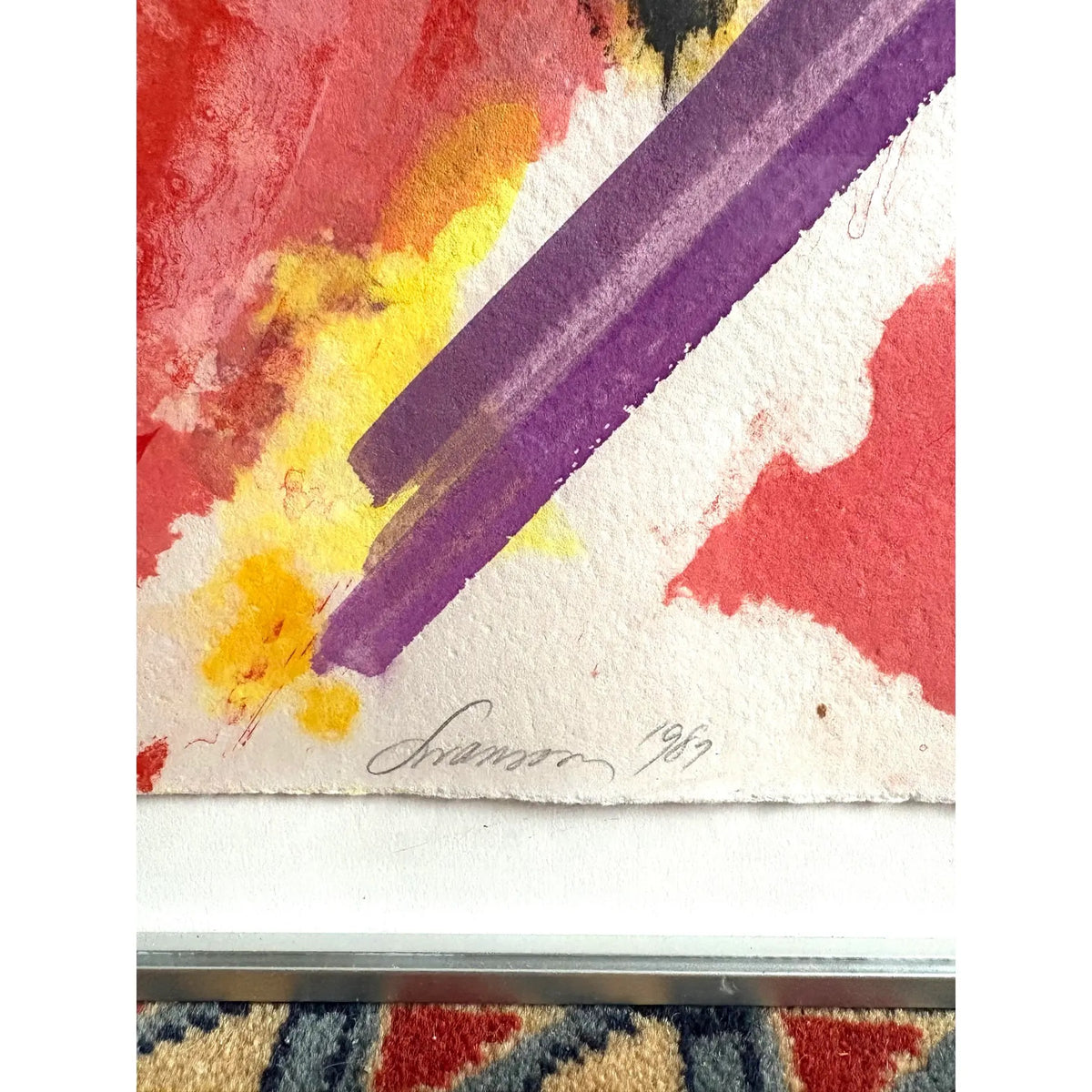 David Swanson Large Watercolor Painting on Paper in Metal Frame
